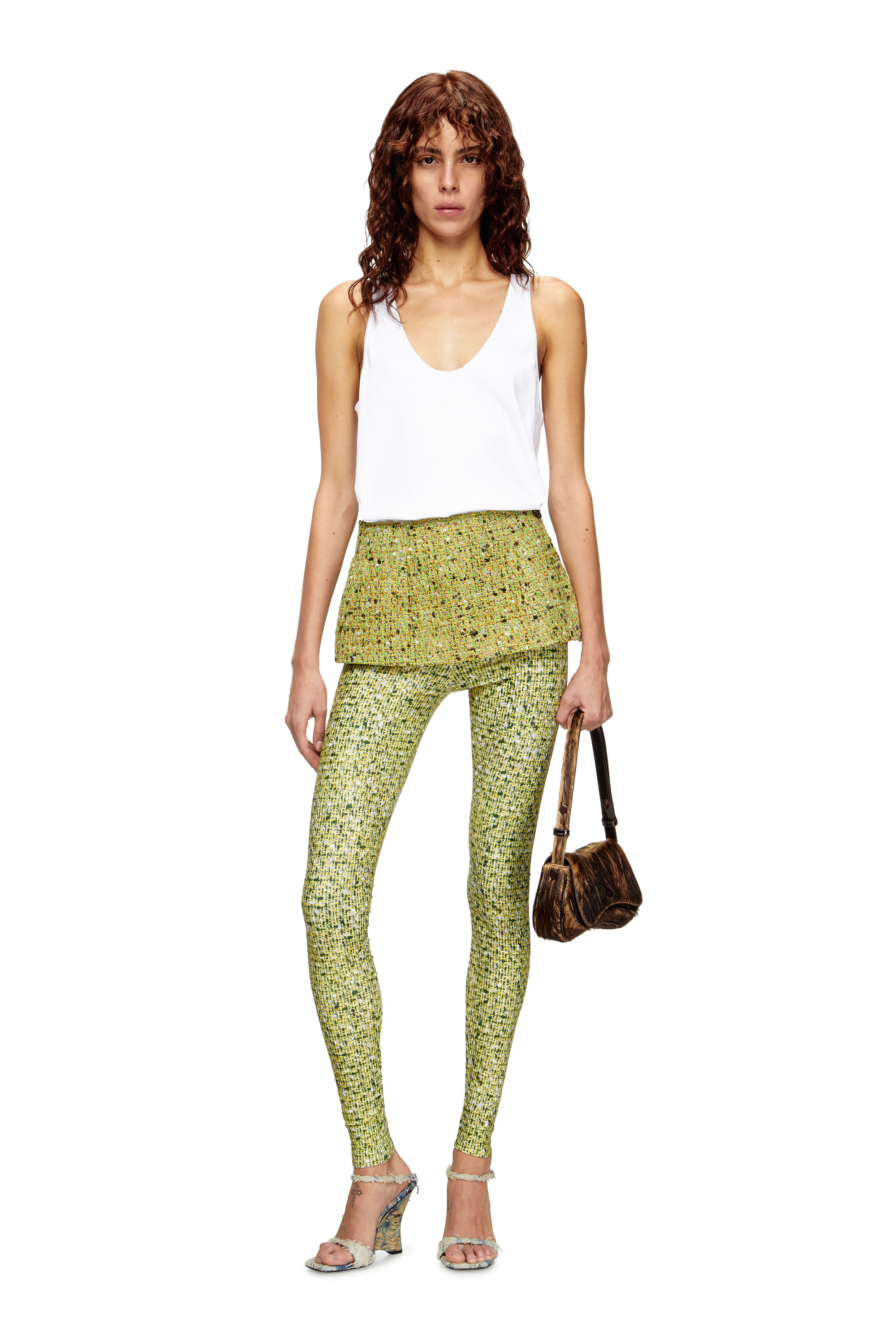Diesel - P-HOUR-MIX, Female's Bouclé skirt with lycra leggings in グリーン - 2
