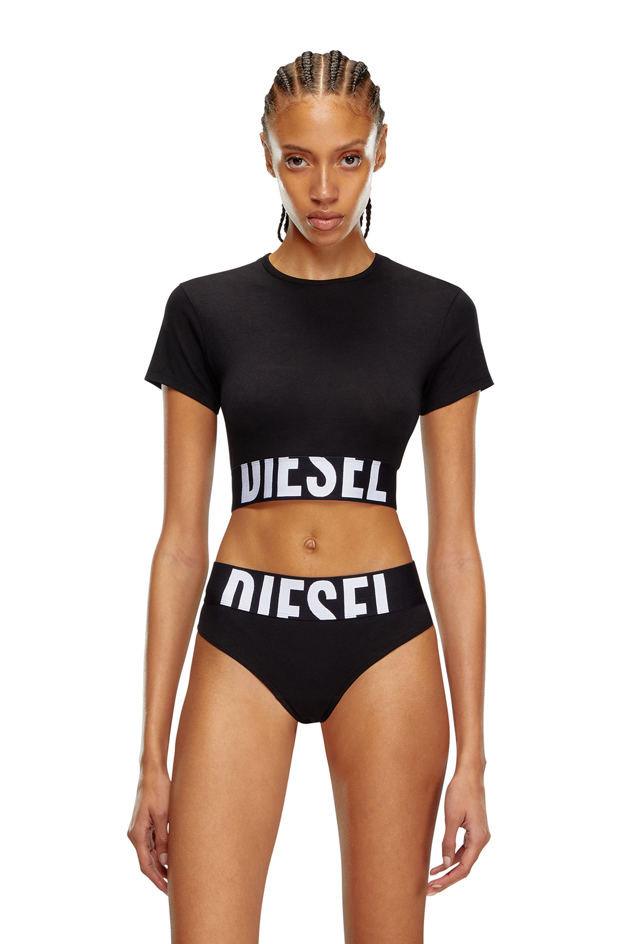 Diesel - UFTEE-SPORT-CROPPED-T-SHIRT, Female's Sporty cropped top with logo band in ブラック - 1