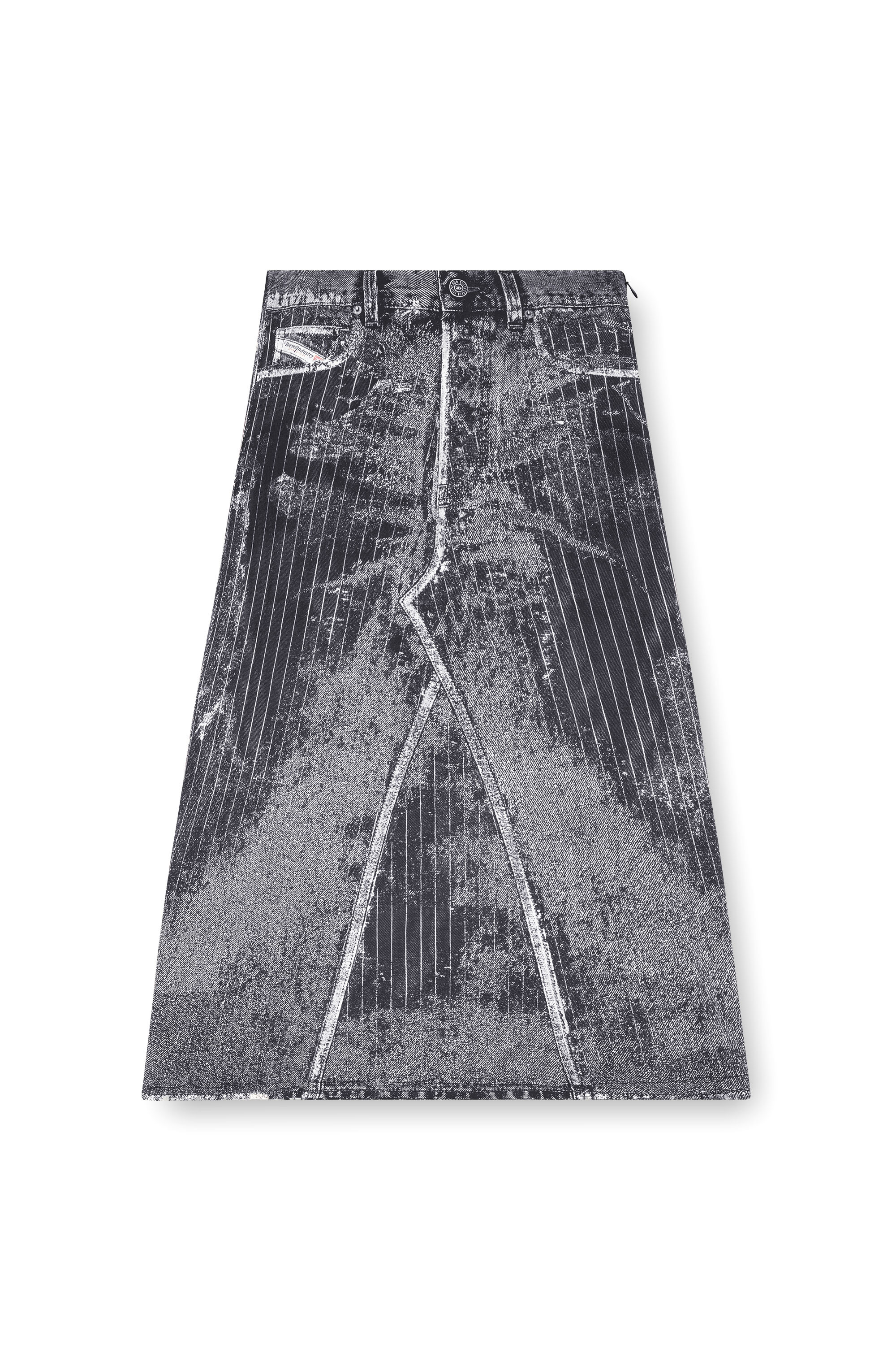 Diesel - O-HANNA, Female's Satin skirt with print of pinstripe denim in ブラック - 3