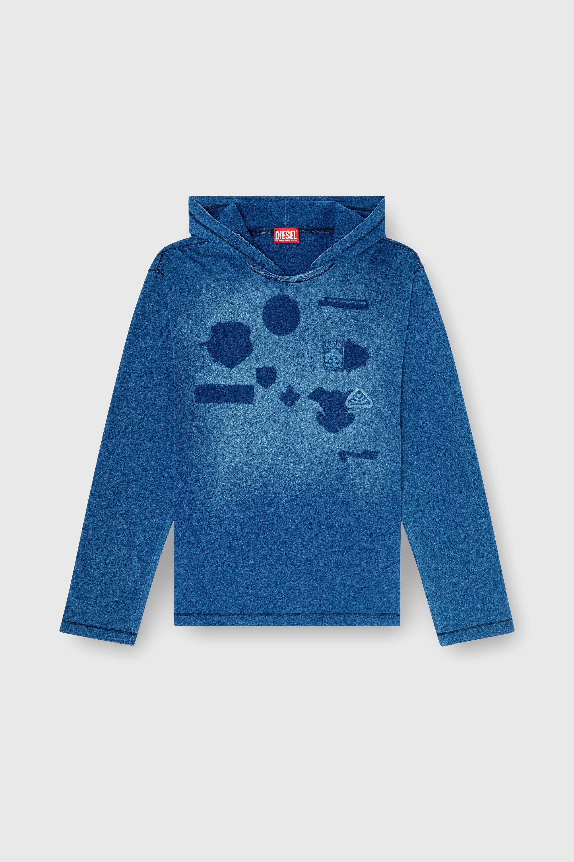Diesel - T-NOX-LS-HOOD, Male's フード付き長袖Tシャツ in ミディアムブルー - 2