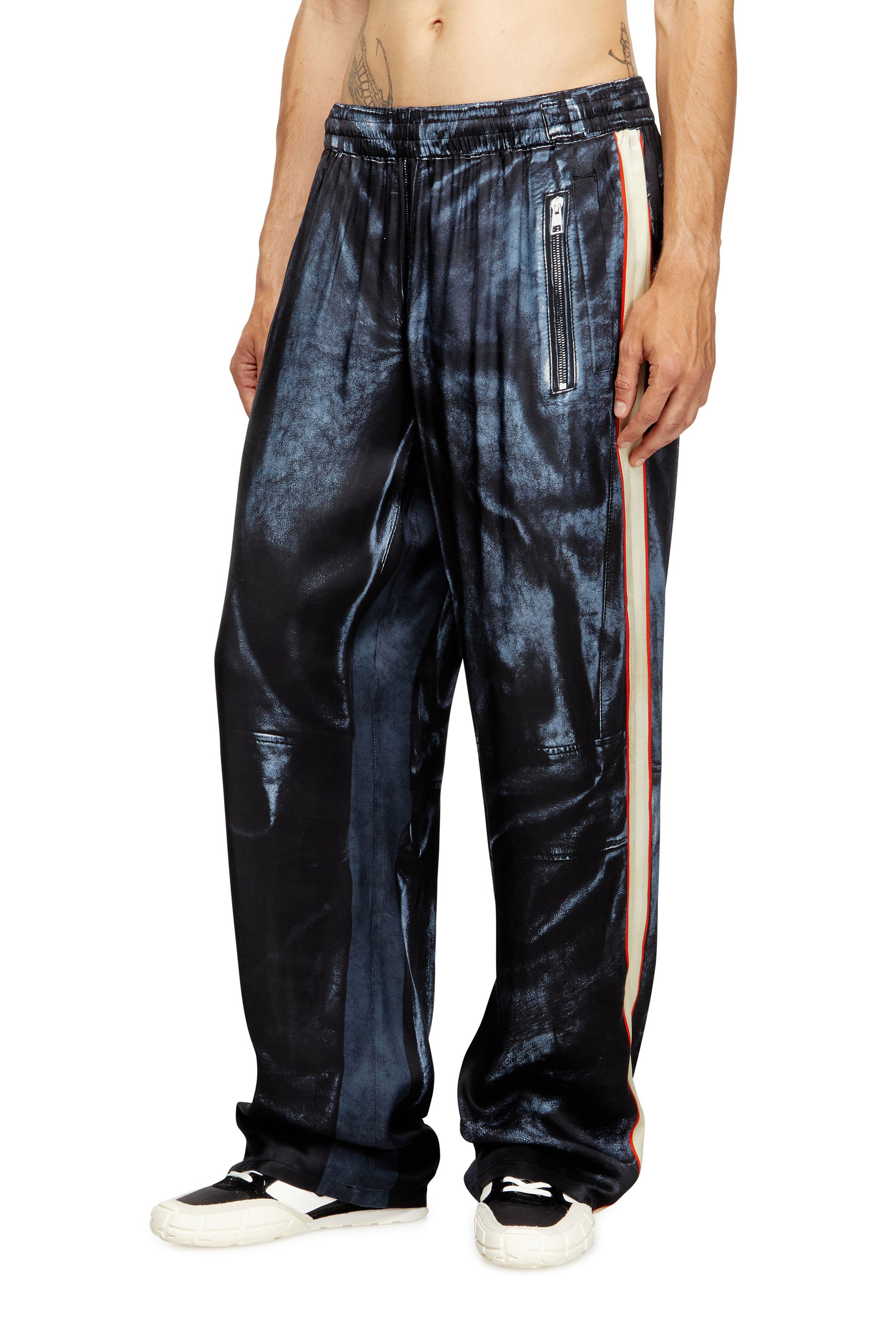 Diesel - P-THECKS-NMAN, Male's Viscose trousers with biker print in ブラック/ブルー - 1