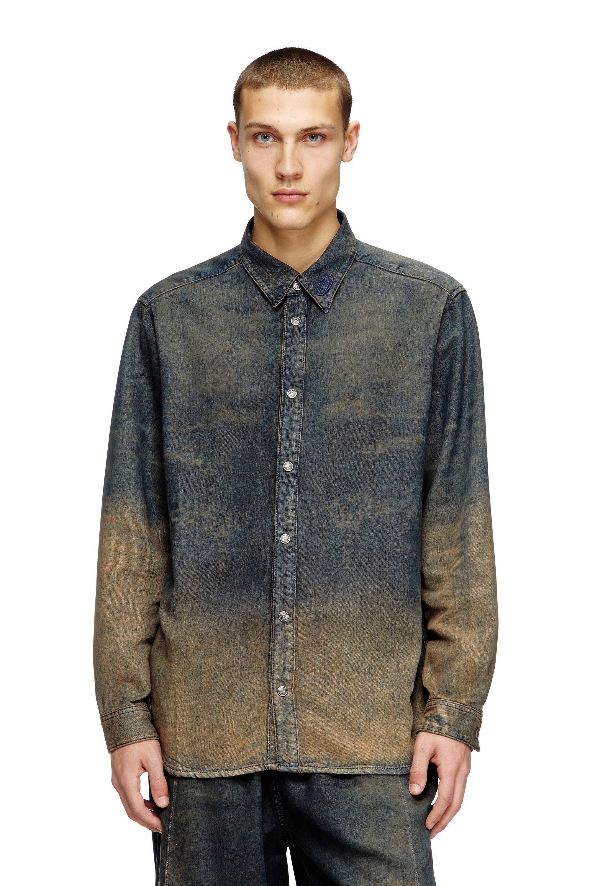 Diesel - D-SIMPLY-S8, Male's Shirt in fluid shaded denim in ダークブルー - 1