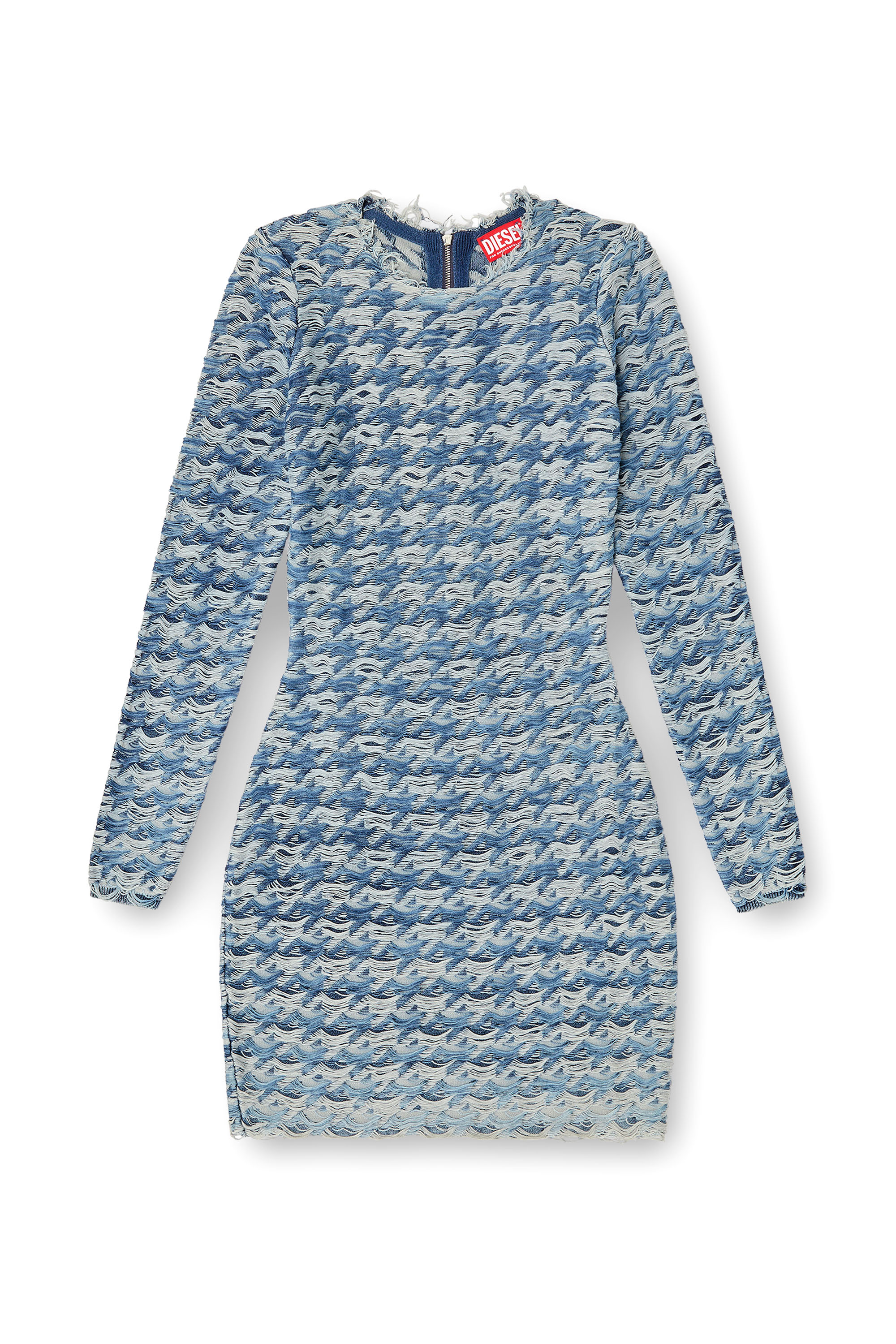 Diesel - M-HALMA, Female's Houndstooth dress with floating yarns in ブルー/グレー - 3