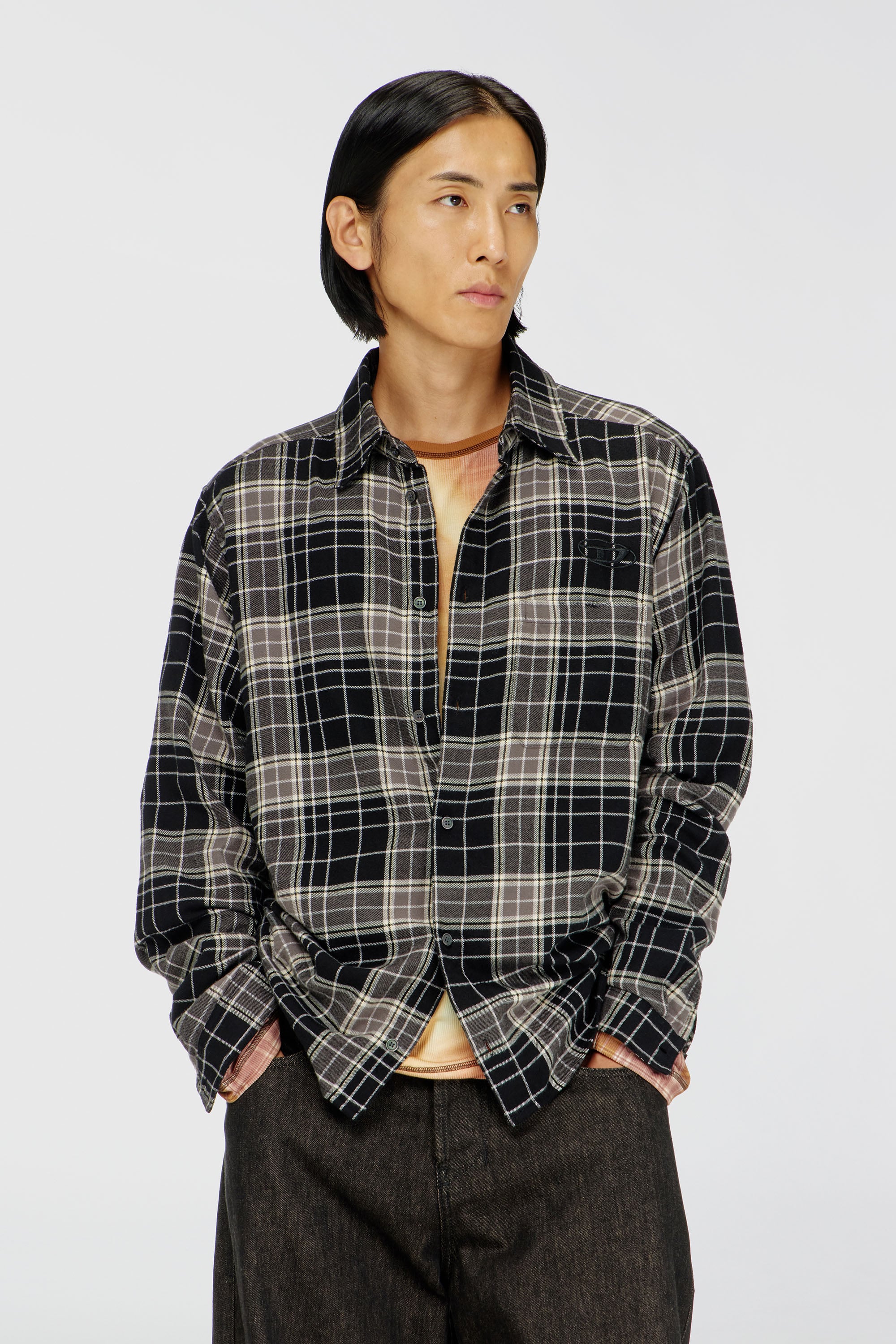 Diesel - S-SIMPLY-HNBI, Male's シャツ in ブラック/グレー - 1
