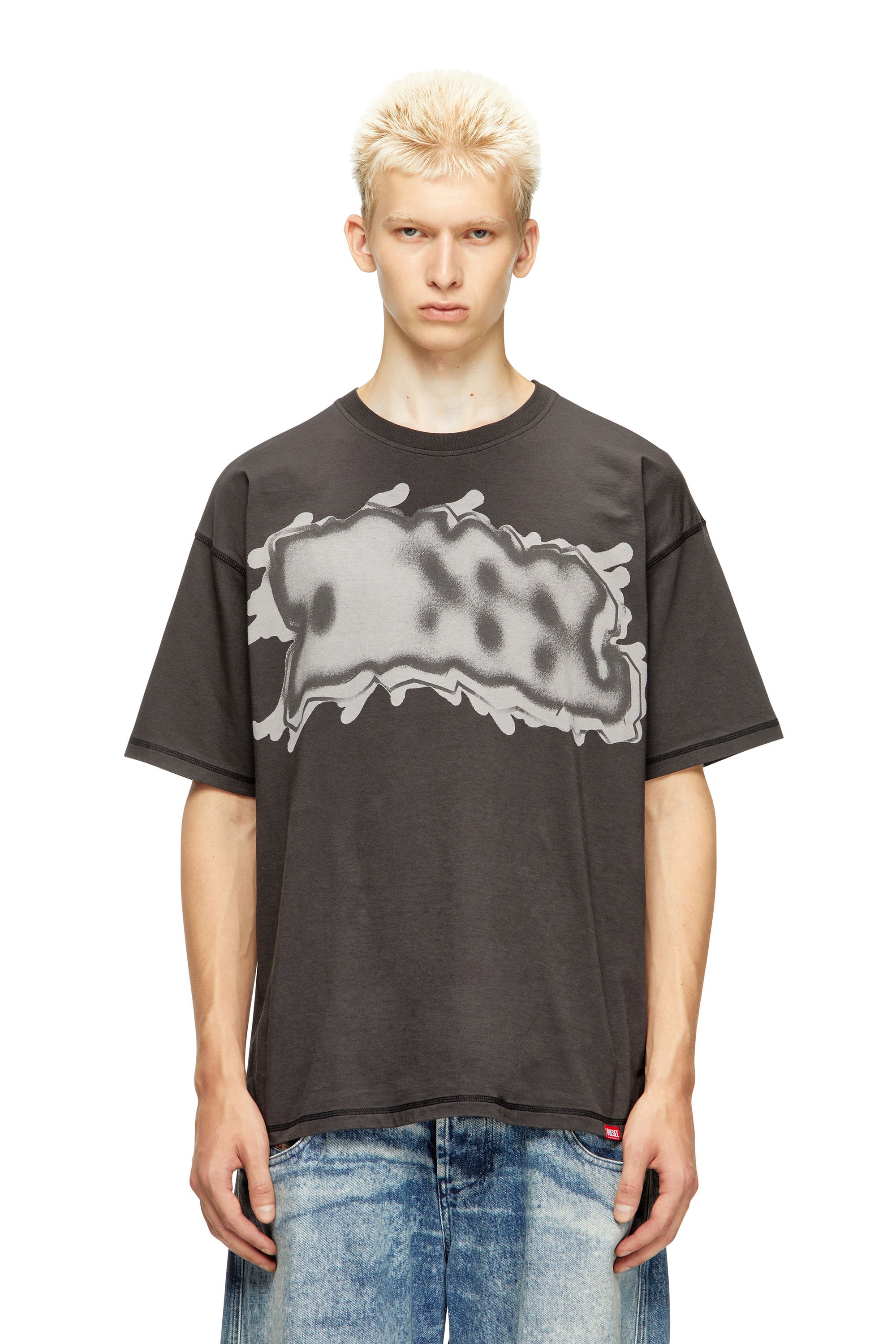 Diesel - T-LEONARD-IHBJ, Male's T-shirt with graffiti print in ダークグレー - 1