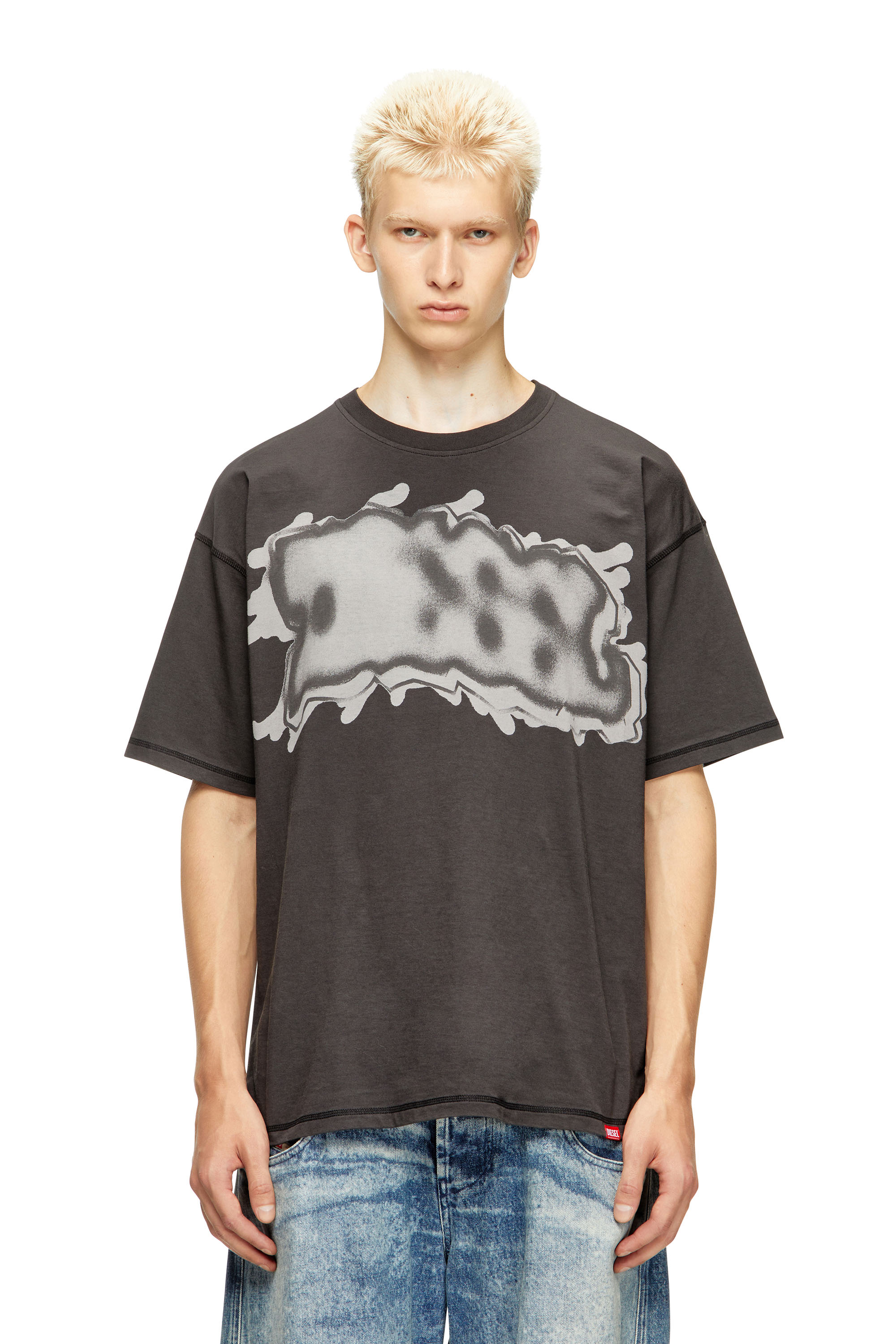 Diesel - T-LEONARD-IHBJ, Male's T-shirt with graffiti print in ダークグレー - 3