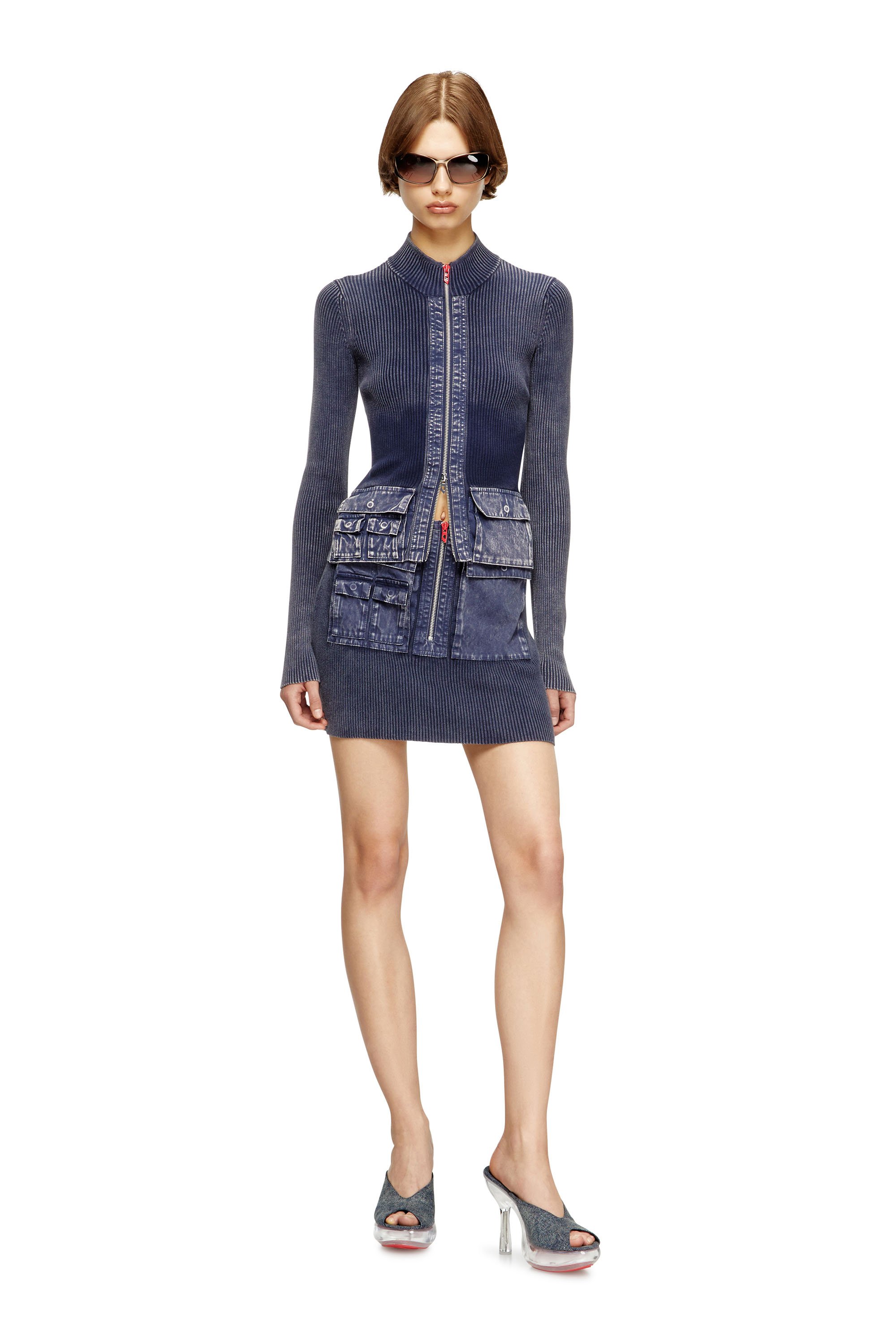 Diesel - M-MERYN-SHORT, Female's Ribbed mini skirt with denim treatment in ブルー - 2