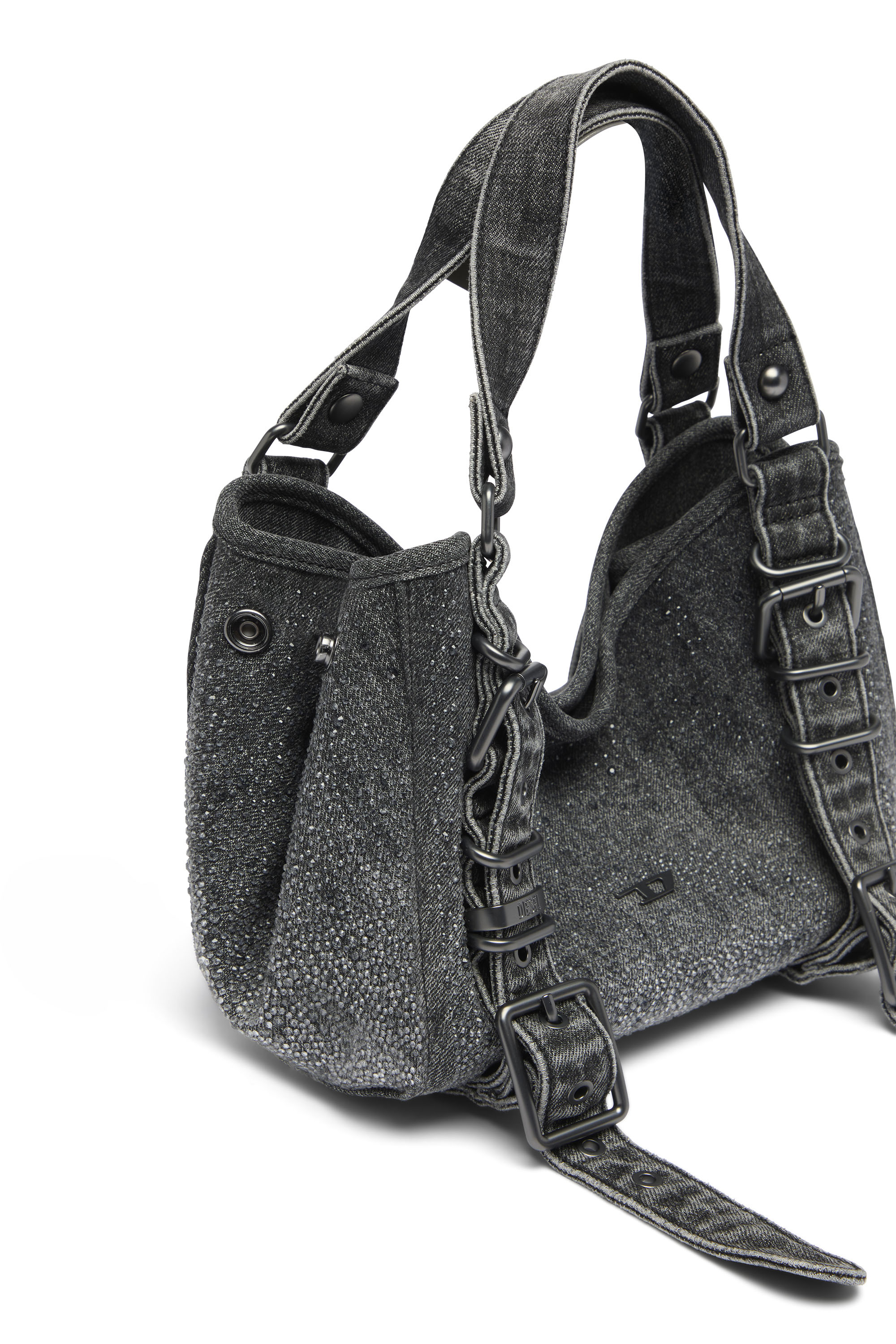 Diesel - D-ONE TOPHANDLE S, Female's D-One-Small top-handle bag in crystal solarised denim in ブラック - 5