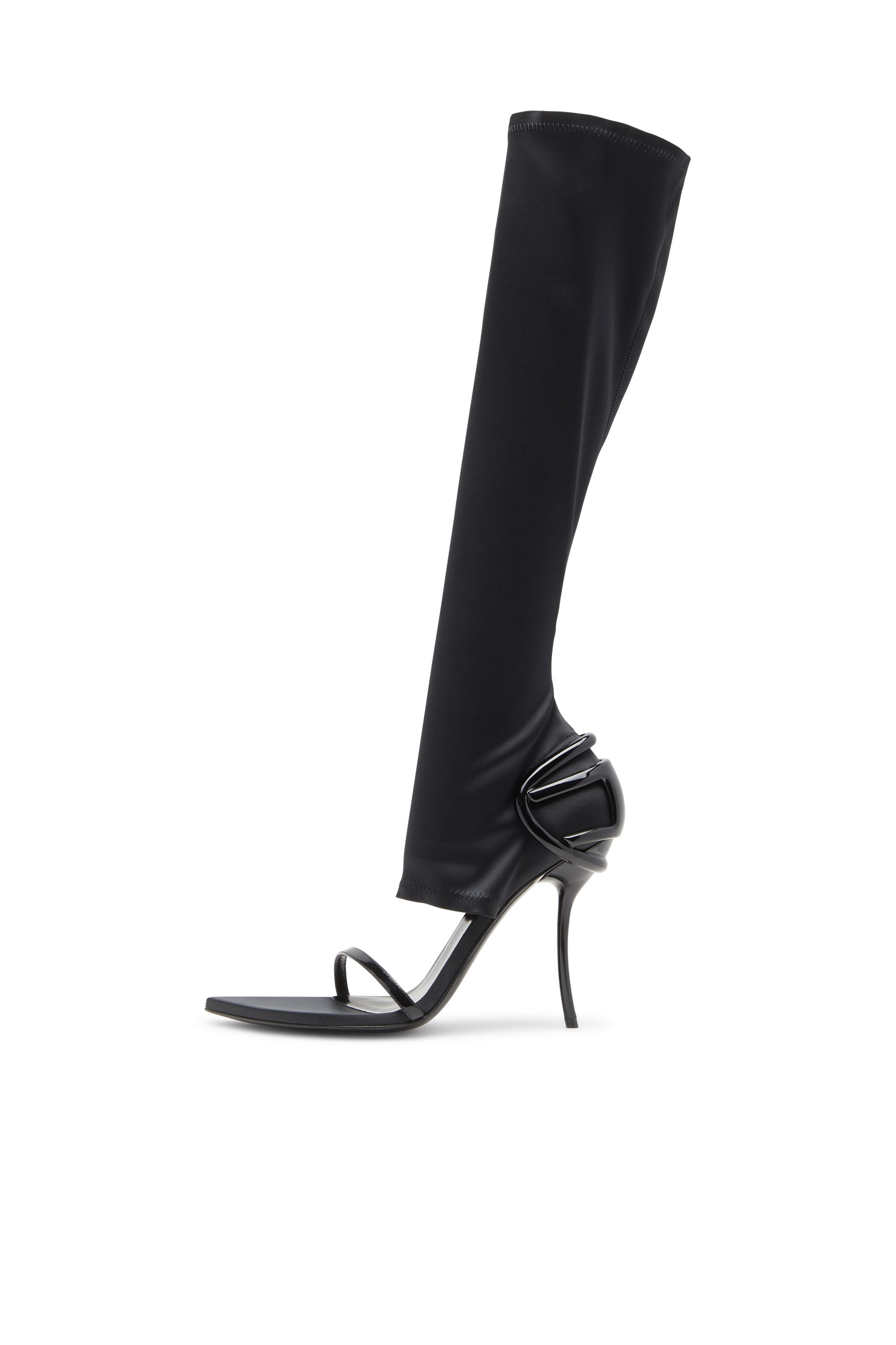 Diesel - D-TEN&HALF SDL KB, Female's D-Ten&Half-Stiletto knee boot sandals in stretch satin in ブラック - 6
