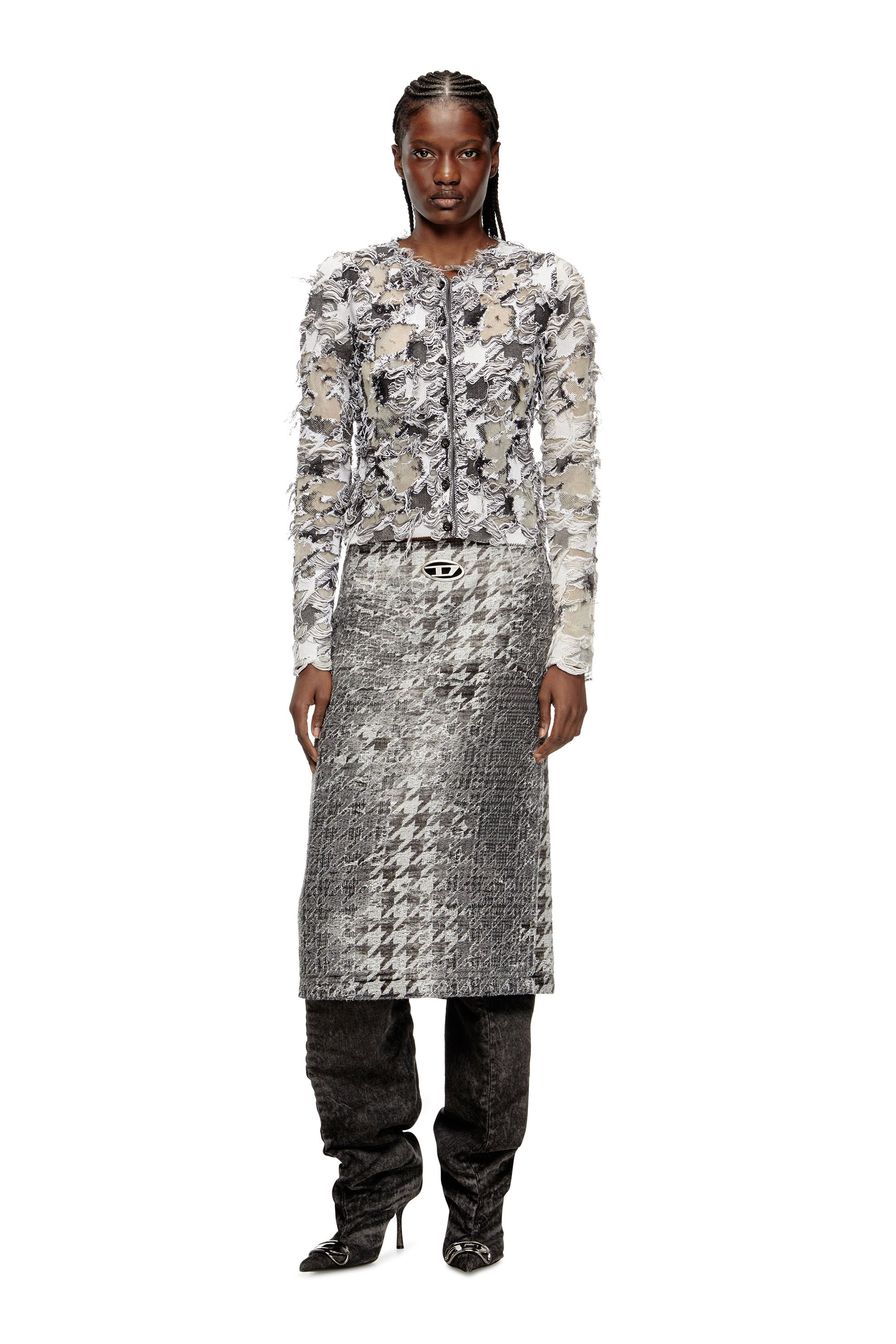 Diesel - DE- RATHIAN-FSH, Female's Midi skirt in Prince of Wales jacquard denim in ブラック/ホワイト - 2