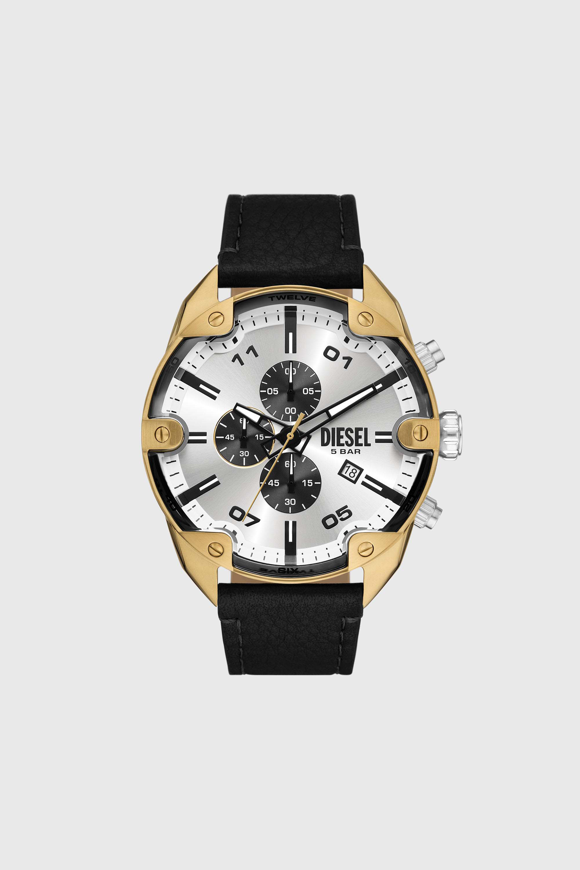 Diesel - DZ4671 WATCH, Male's Spiked Chronograph Black Leather Watch in ブラック - 1