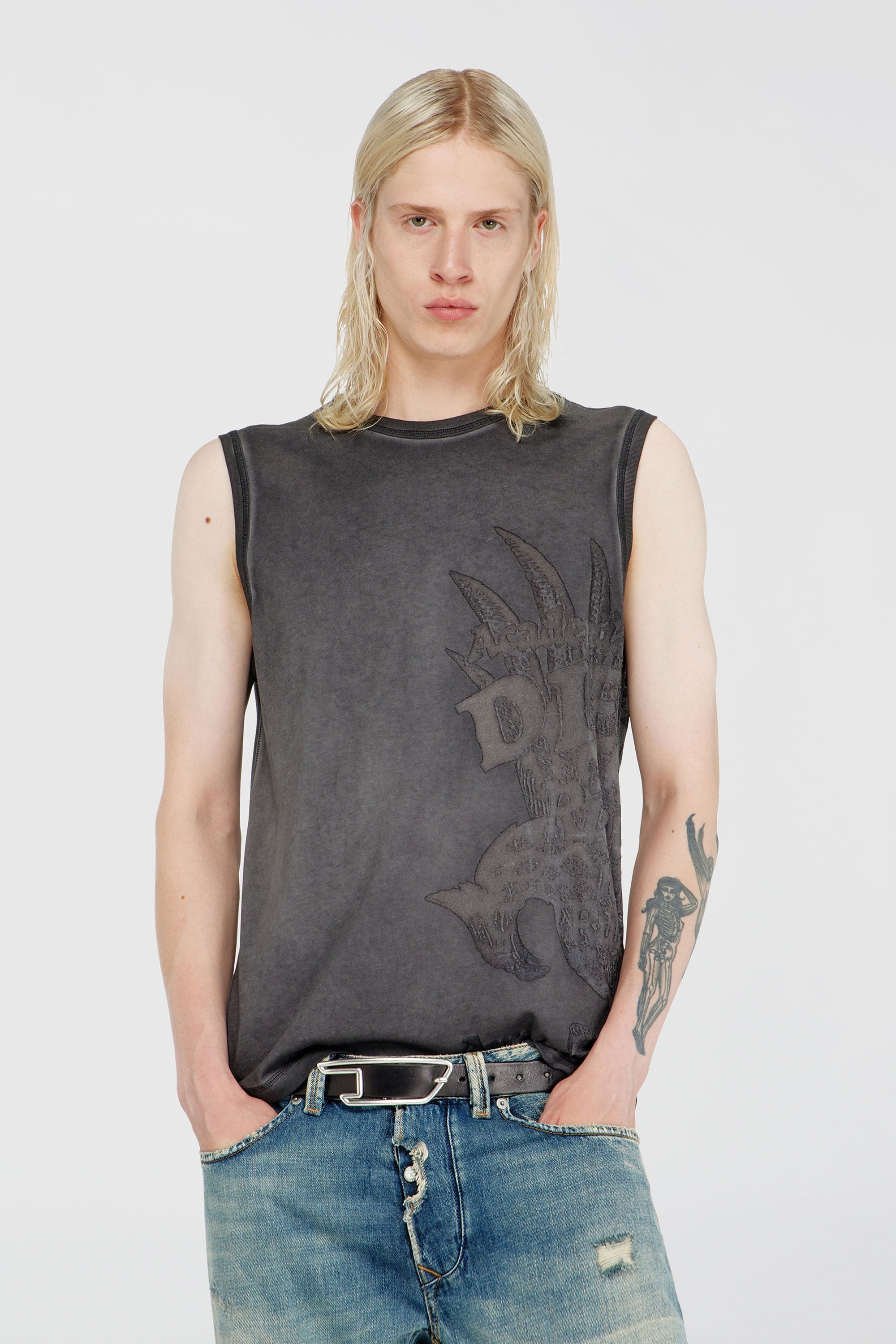 Diesel - T-RAWBISCO, Male's スリーブレストップ in ダークグレー - 1