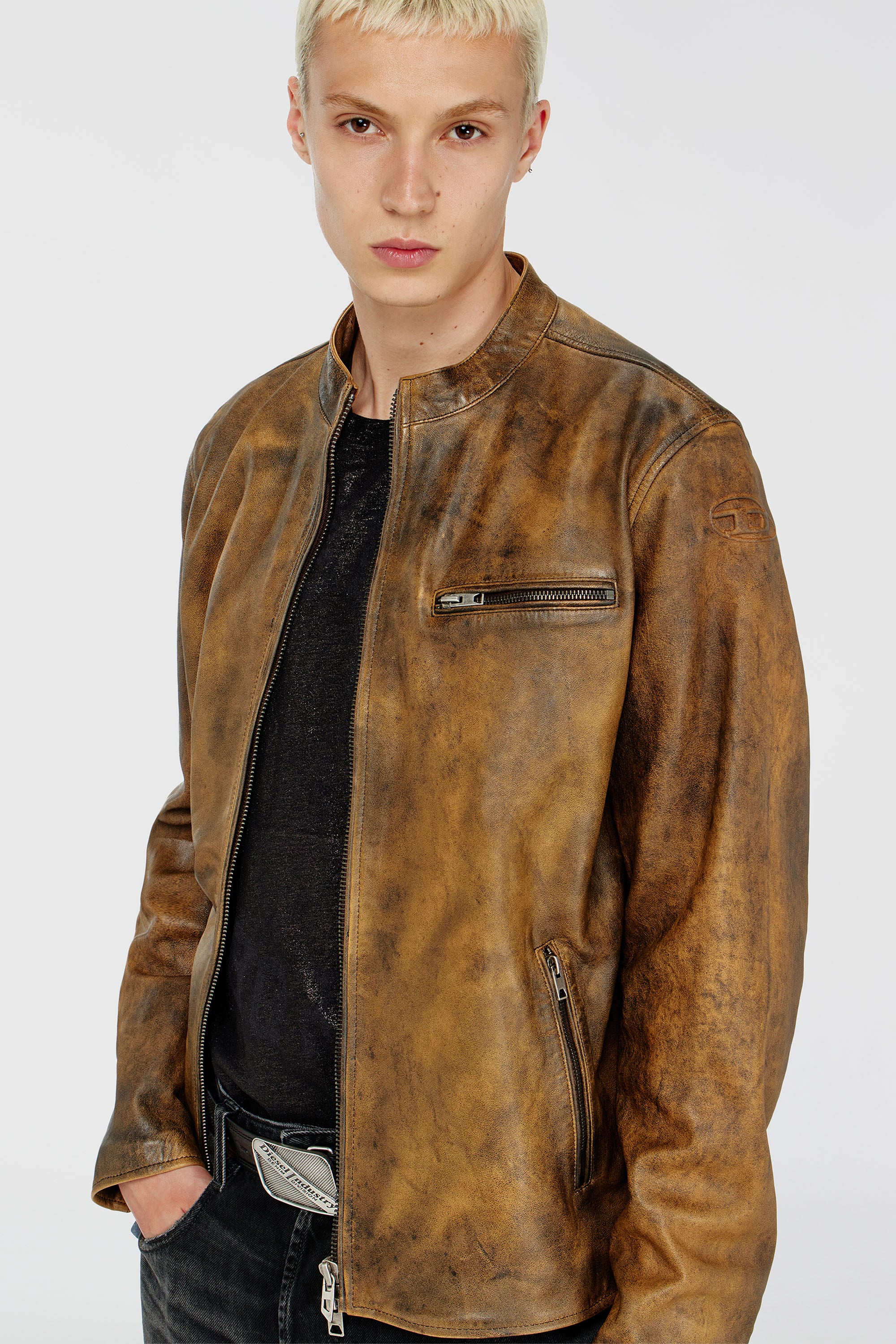 Diesel - L-ZAD-KNCZ, Male's レザージャケット in ライトブラウン - 4