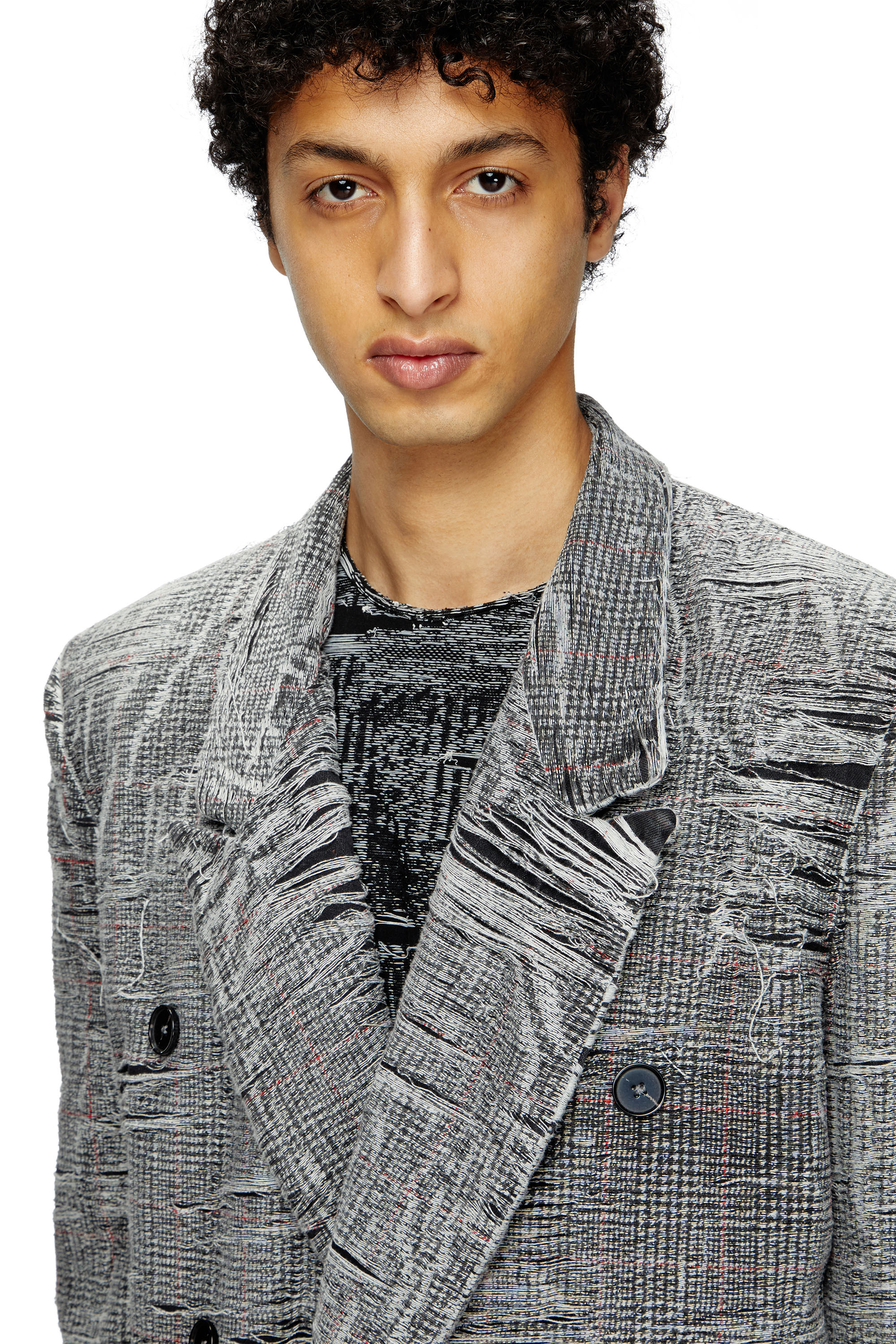 Diesel - D-PEKKA-FSG, Male's Blazer in distressed Prince of Wales denim in グレー - 4