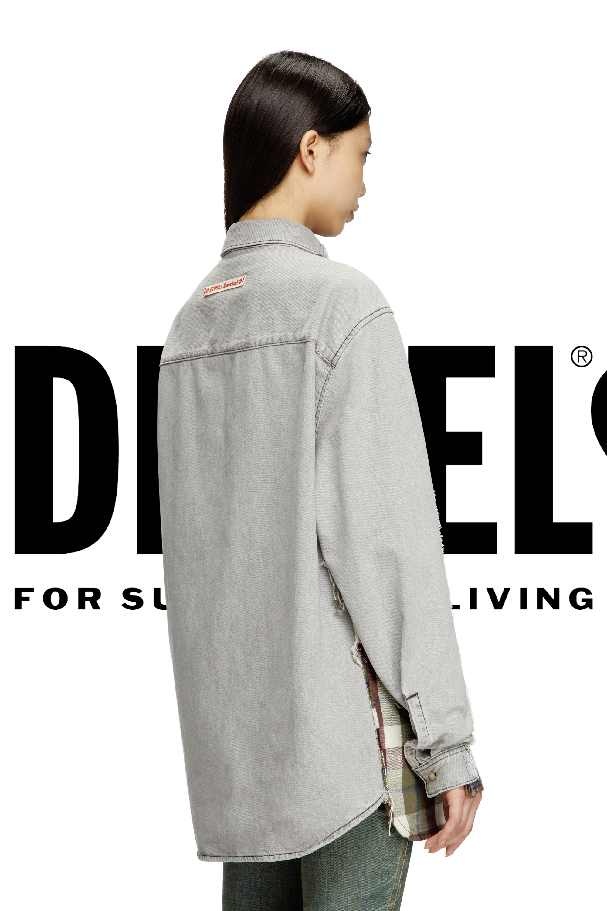 Diesel - Shirt Diseloves 8B, Unisex's Check and bleach-effect denim shirt in レッド/グレー - 4