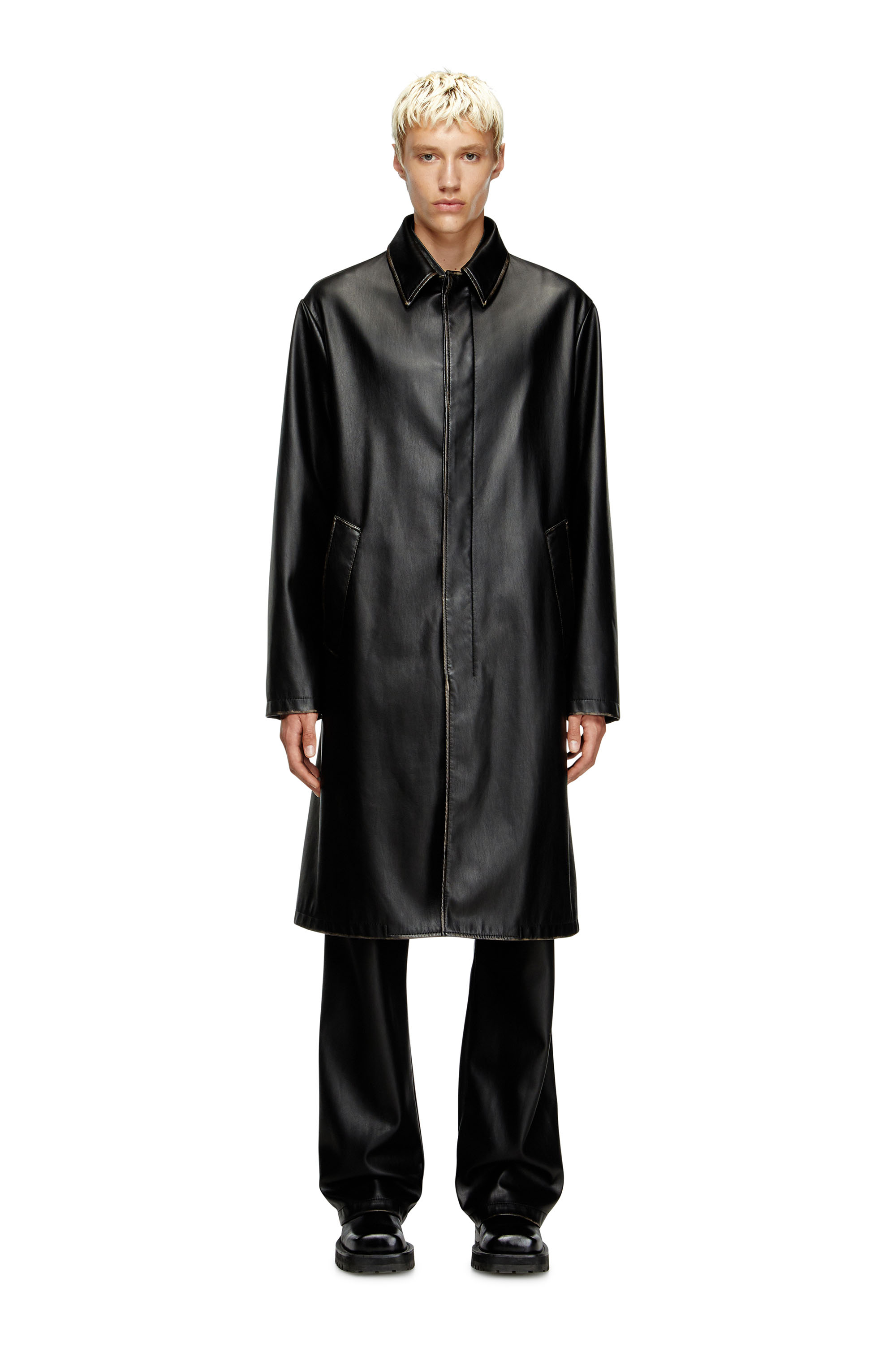 Diesel - J-RIVERS, Male's Distressed car coat with flannel lining in ブラック - 1