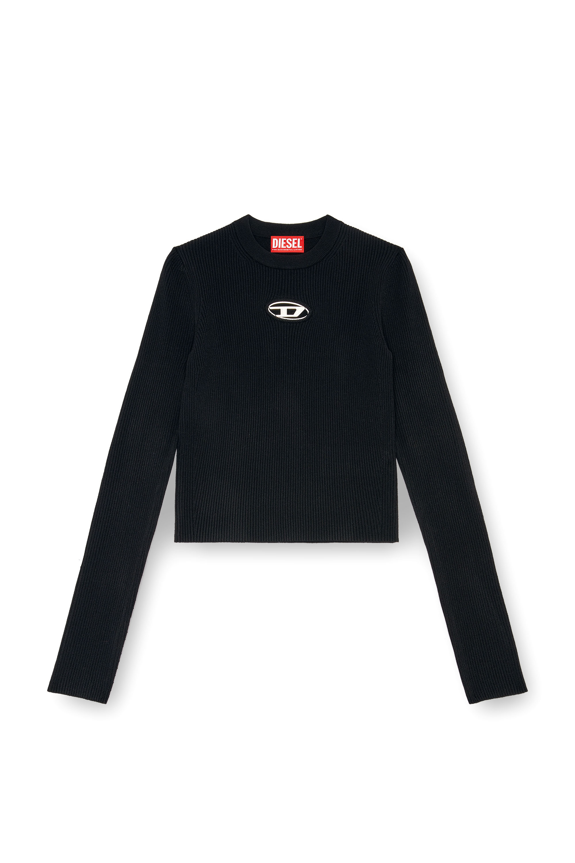 Diesel - M-VALARI, Female's Rib-knit viscose-blend top with Oval D in ブラック - 3