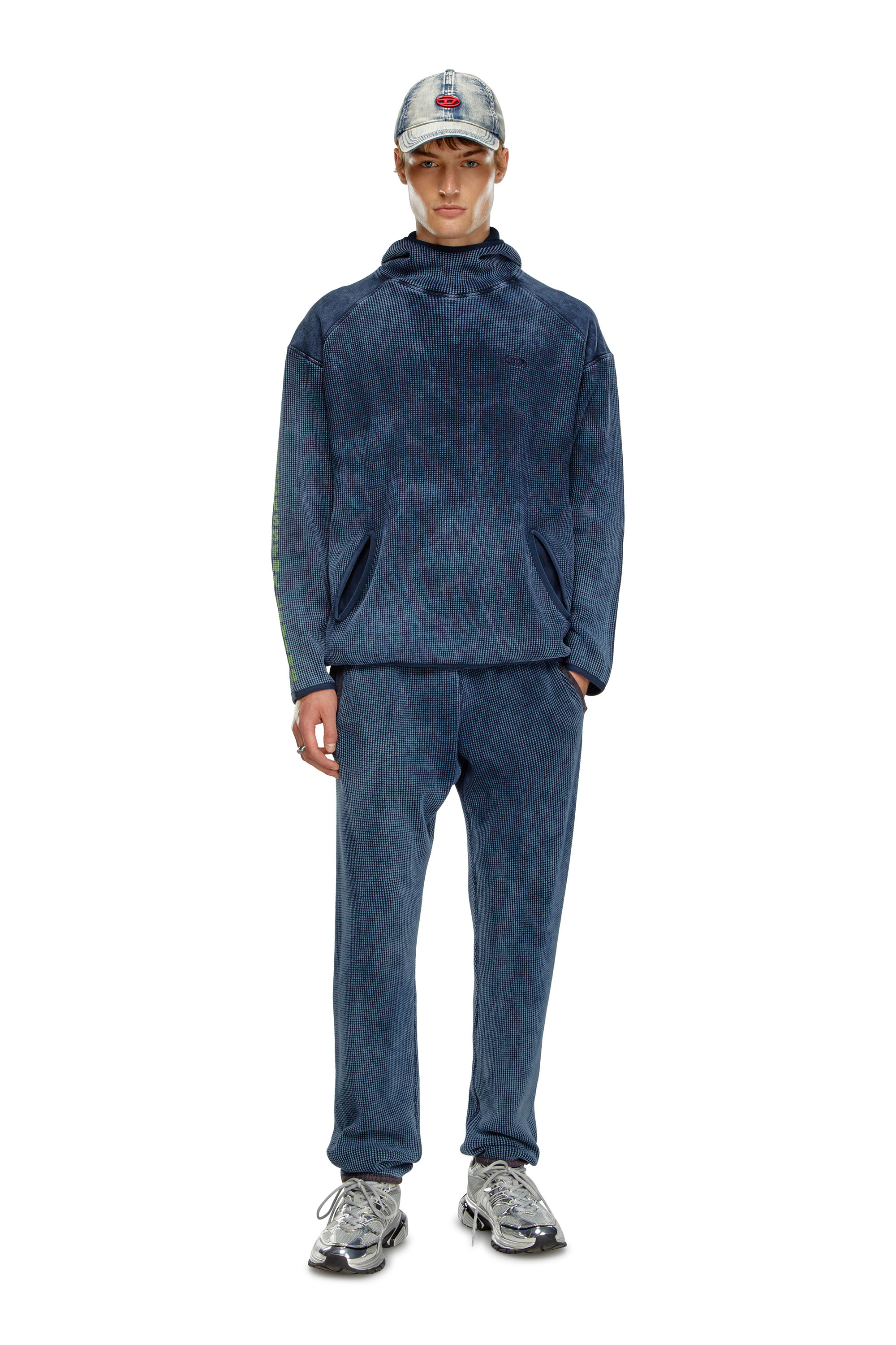 Diesel - S-WAF-HOOD, Male's Hoodie in washed waffle jersey in ブルー - 2