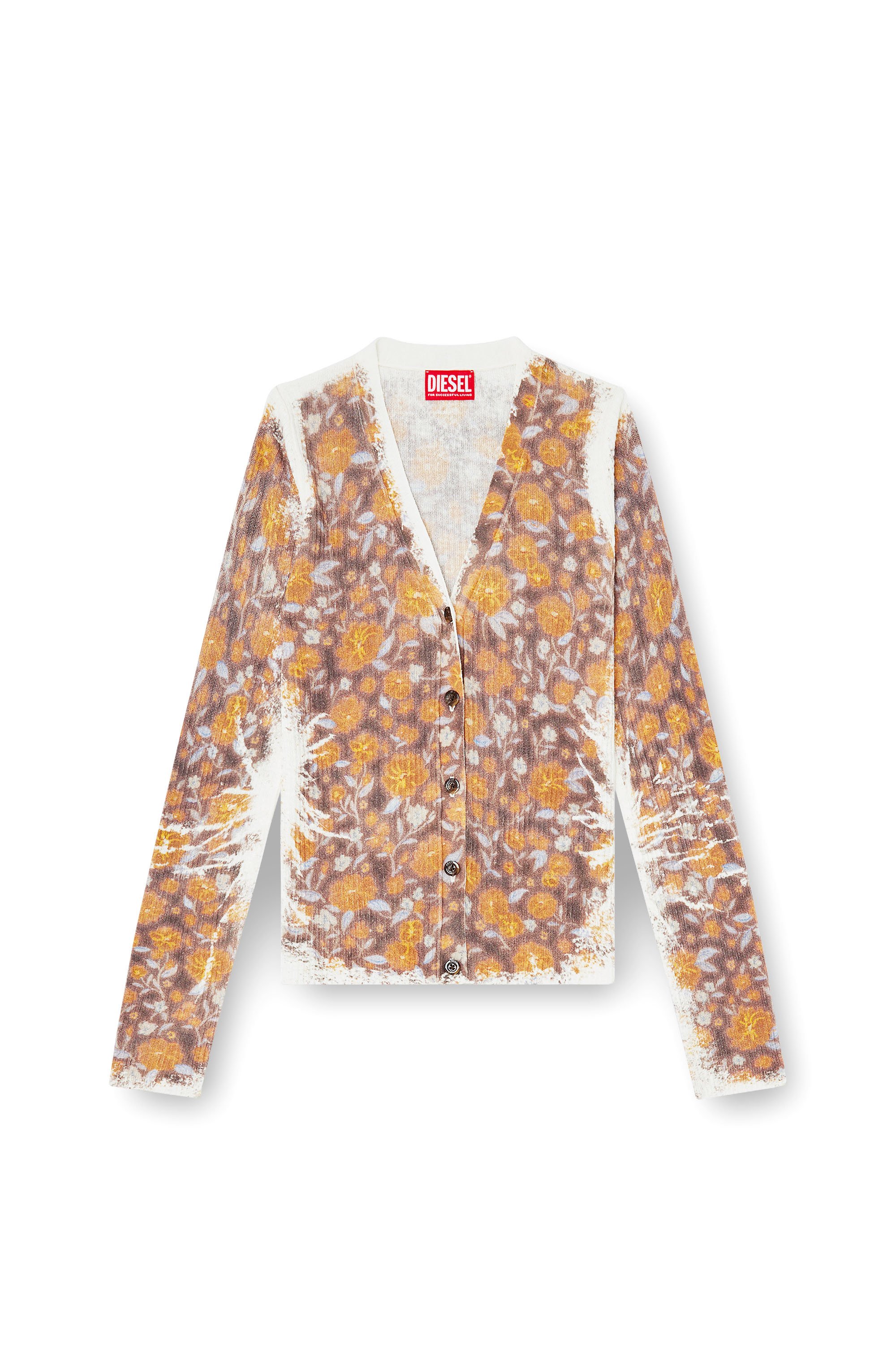 Diesel - M-BLOMIEN, Female's Floral-print cardigan in linen knit in ブラウン - 3
