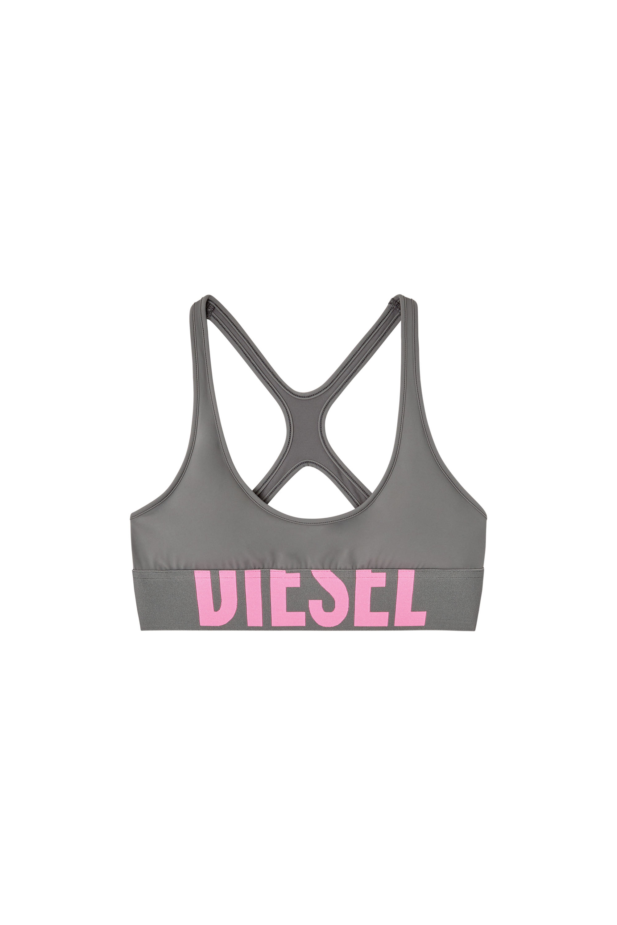 Diesel - ALLISON-D-POP, Female's Microfibre sports bra with cut-off logo in グレー - 4