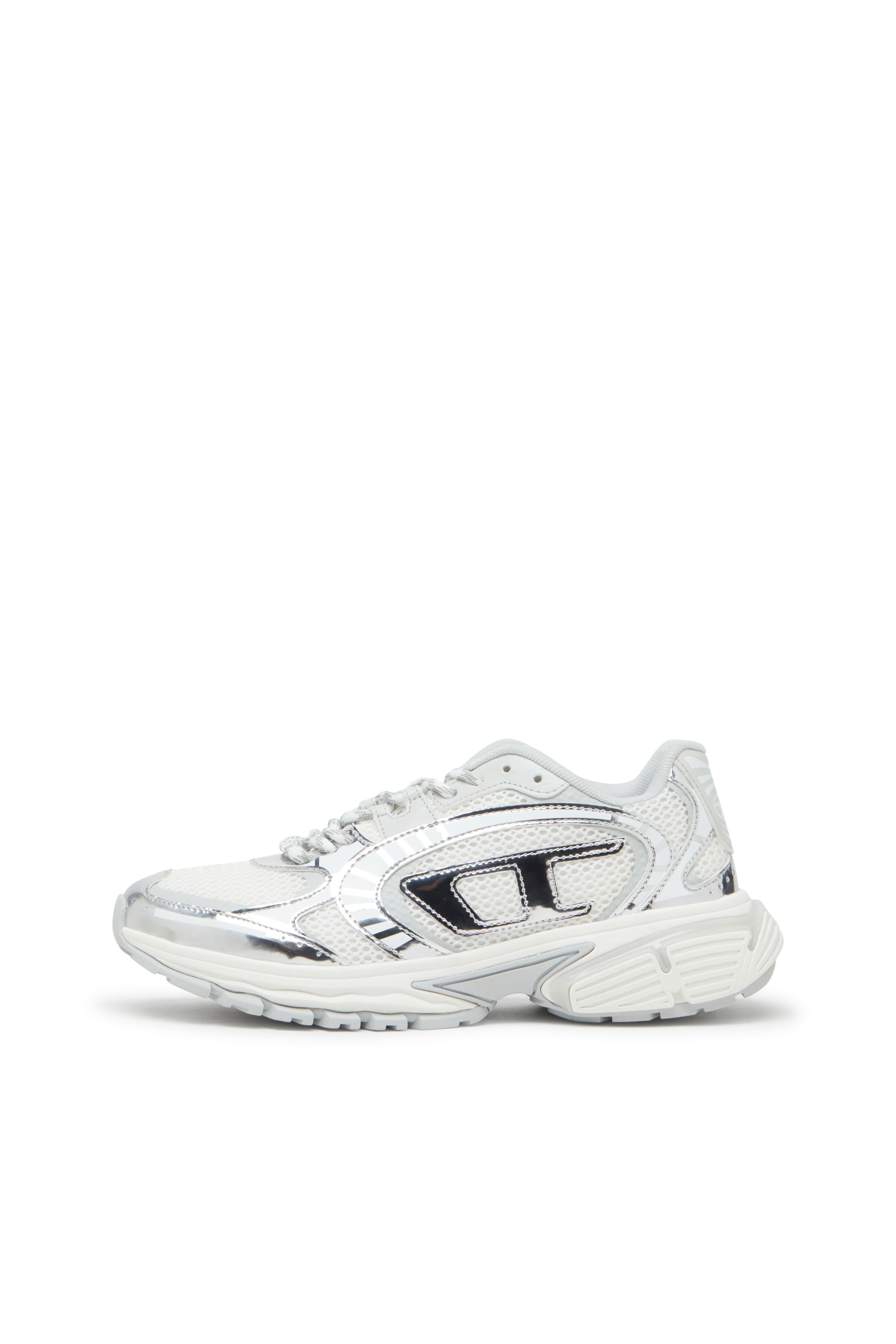 Diesel - S-PRO-V-DENSE LOW W, Female's S-Pro-V-Dense-Metallic mesh sneakers with Oval D logo in ホワイト/シルバー - 8