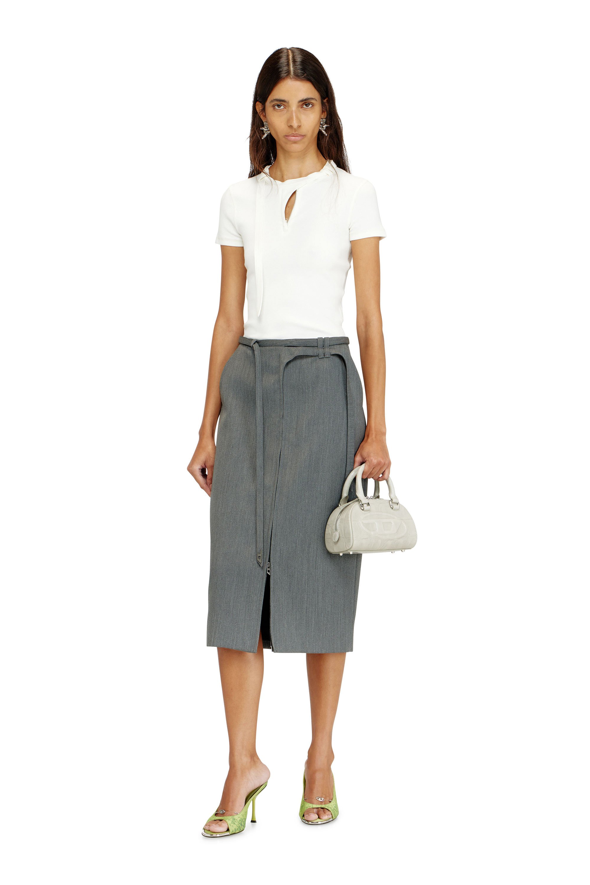 Diesel - T-IARAS, Female's Rib-jersey top with biker neck strap in ホワイト - 2