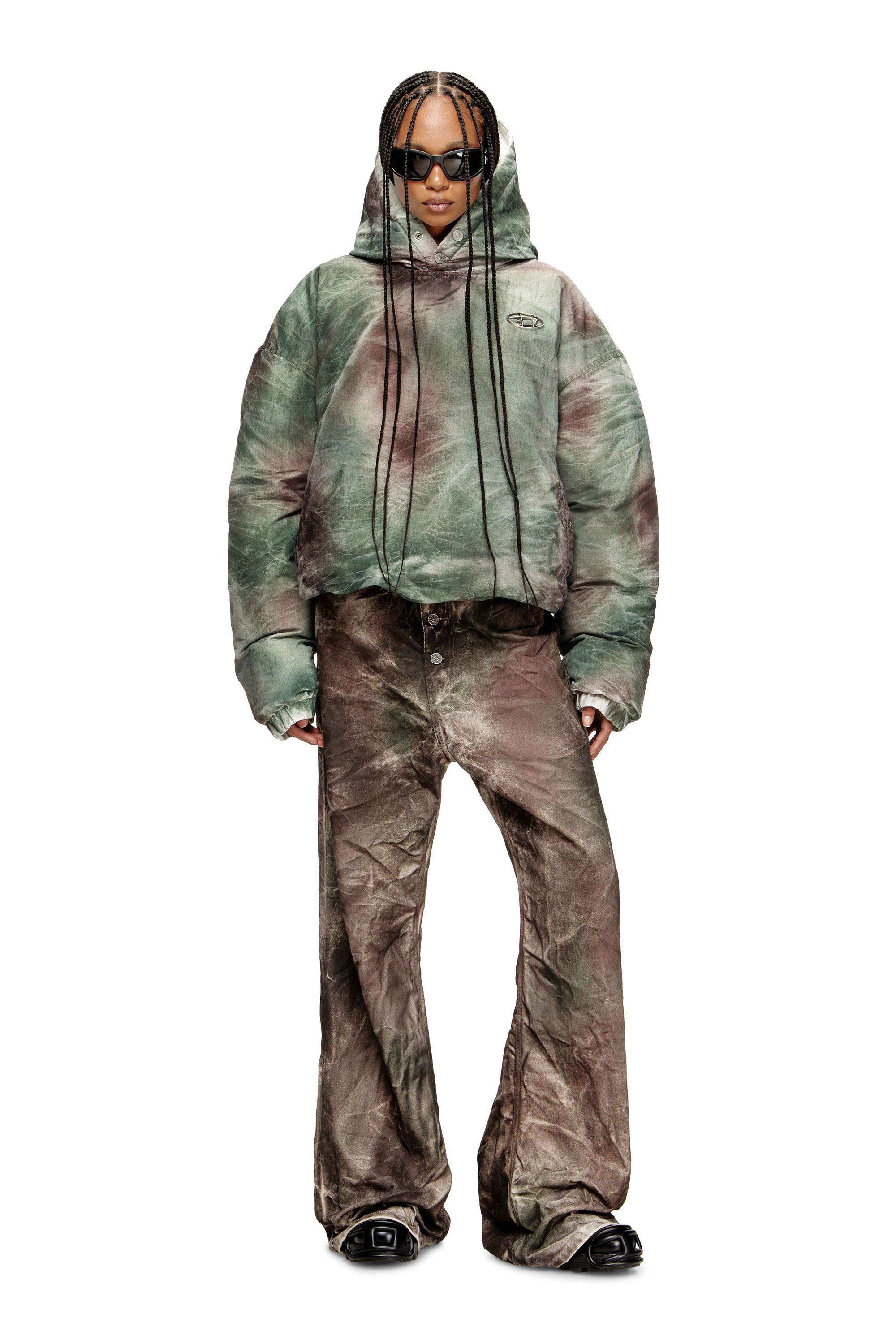 Diesel - W-THUG-JKT-PUFFY, Unisex's Puffy hooded jacket in camo nylon in ブラウン/グリーン - 4