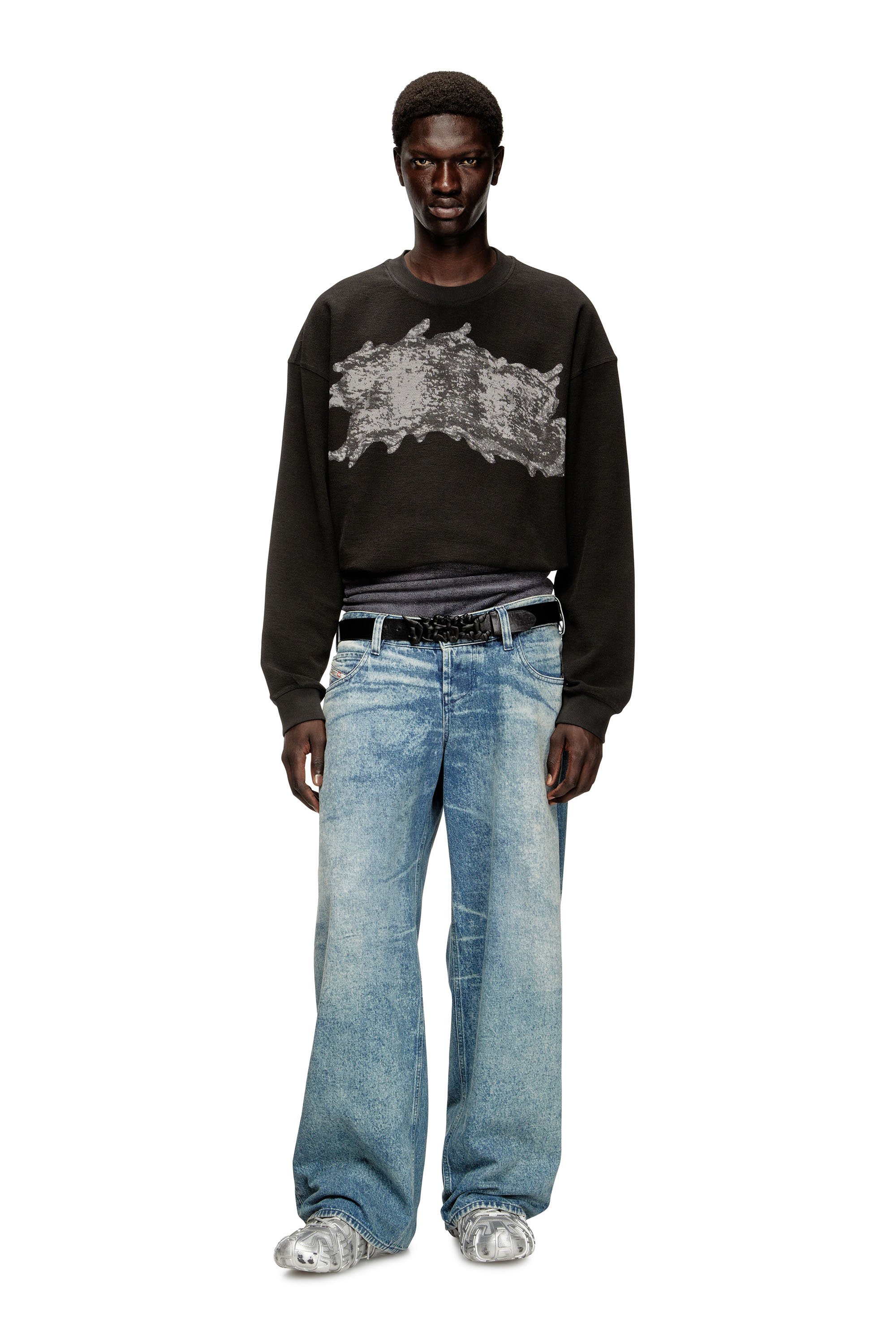 Diesel - S-VALENTIN-JMBV, Male's Sweatshirt with graffiti print in ダークグレー - 2