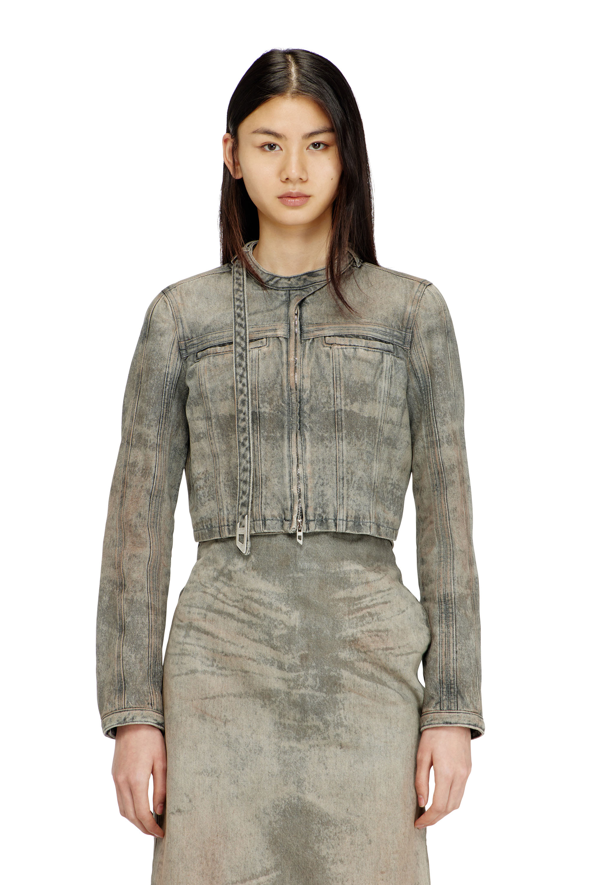 Diesel - DE-SAPHIX-FSI1, Female's Cropped jacket in cotton-hemp satin denim in グレー - 1