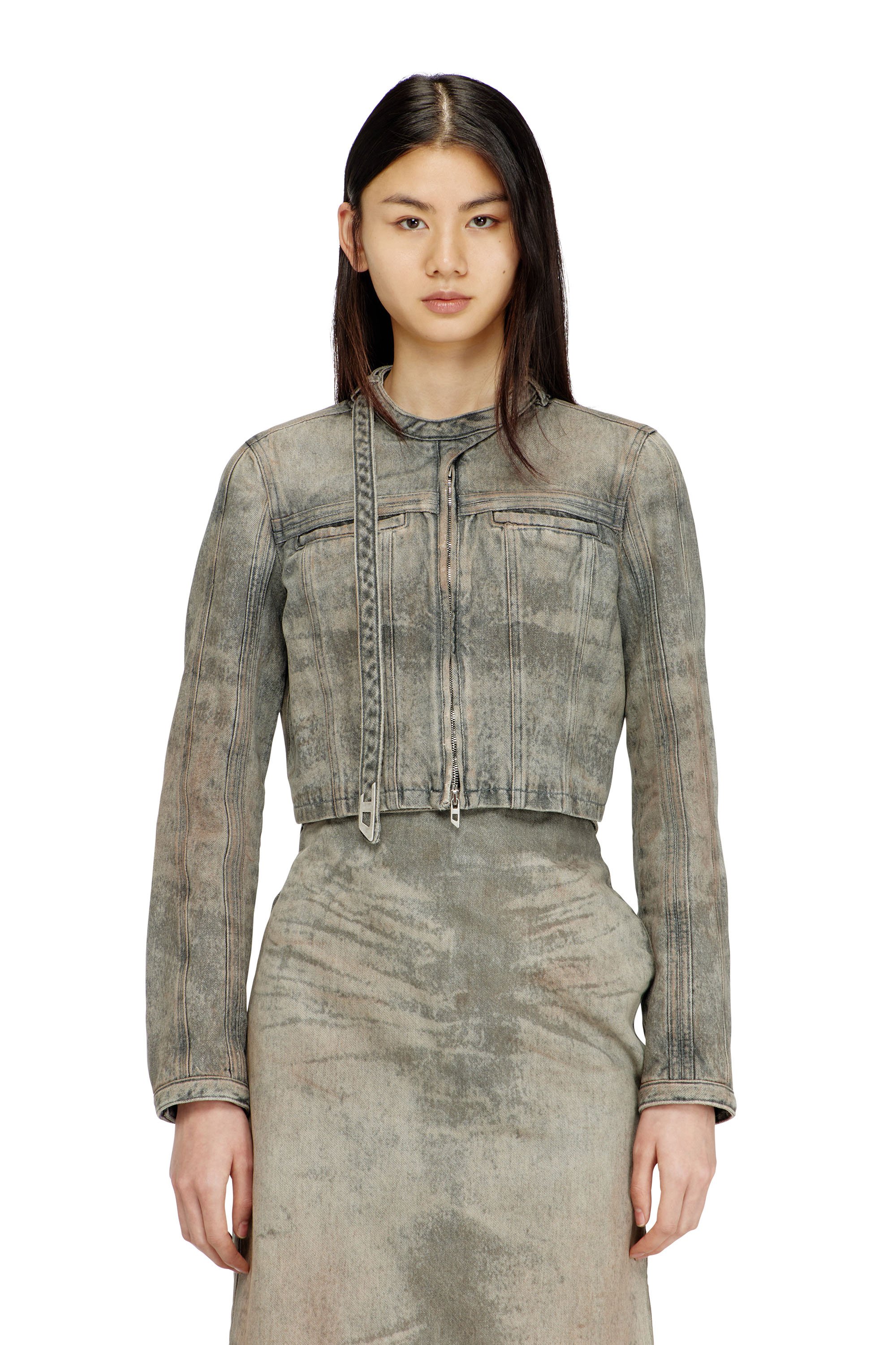 Diesel - DE-SAPHIX-FSI1, Female's Cropped jacket in cotton-hemp satin denim in グレー - 3