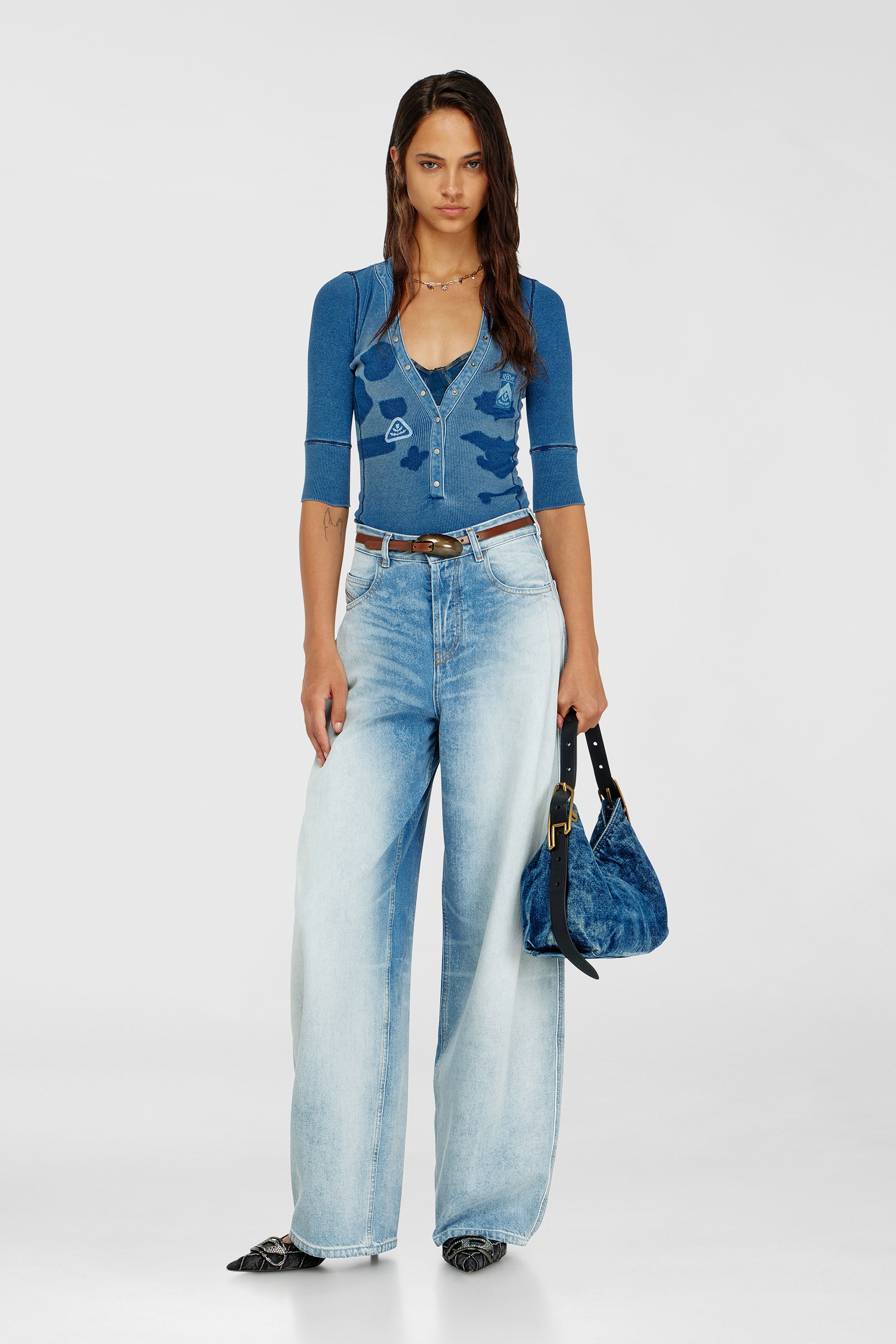 Diesel - T-EREME, Female's 七分袖トップ in ミディアムブルー - 1