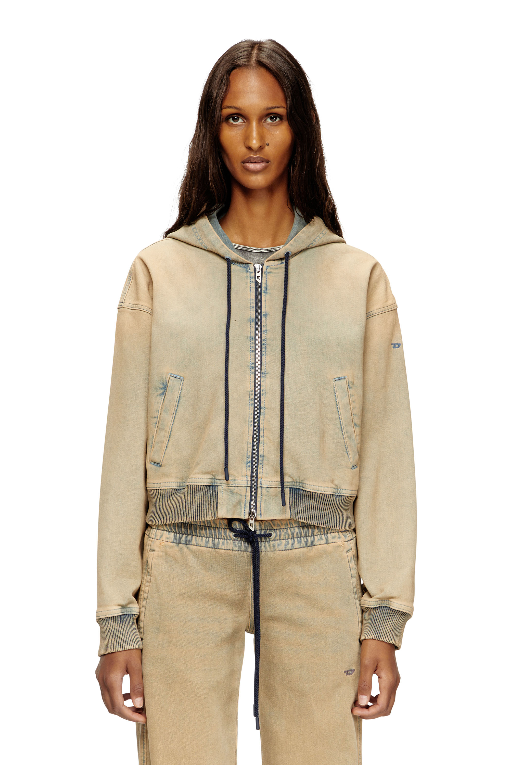 Diesel - DE-GIRI-CROP JOGG, Female's Zipped hoodie in coloured JoggJeans in ベージュ/ブルー - 1