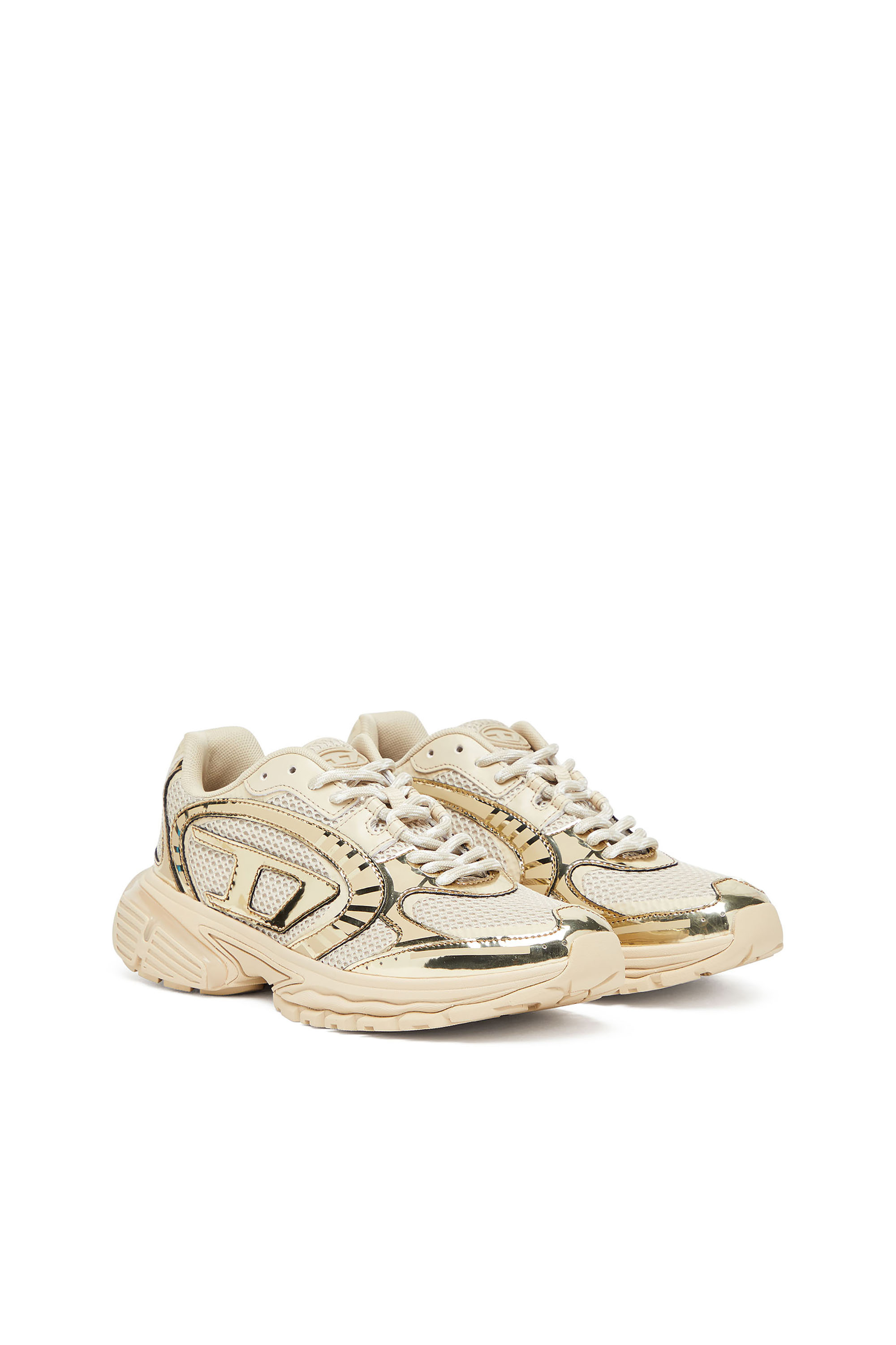 Diesel - S-PRO-V-DENSE LOW W, Female's S-Pro-V-Dense-Metallic mesh sneakers with Oval D logo in ベージュ - 2