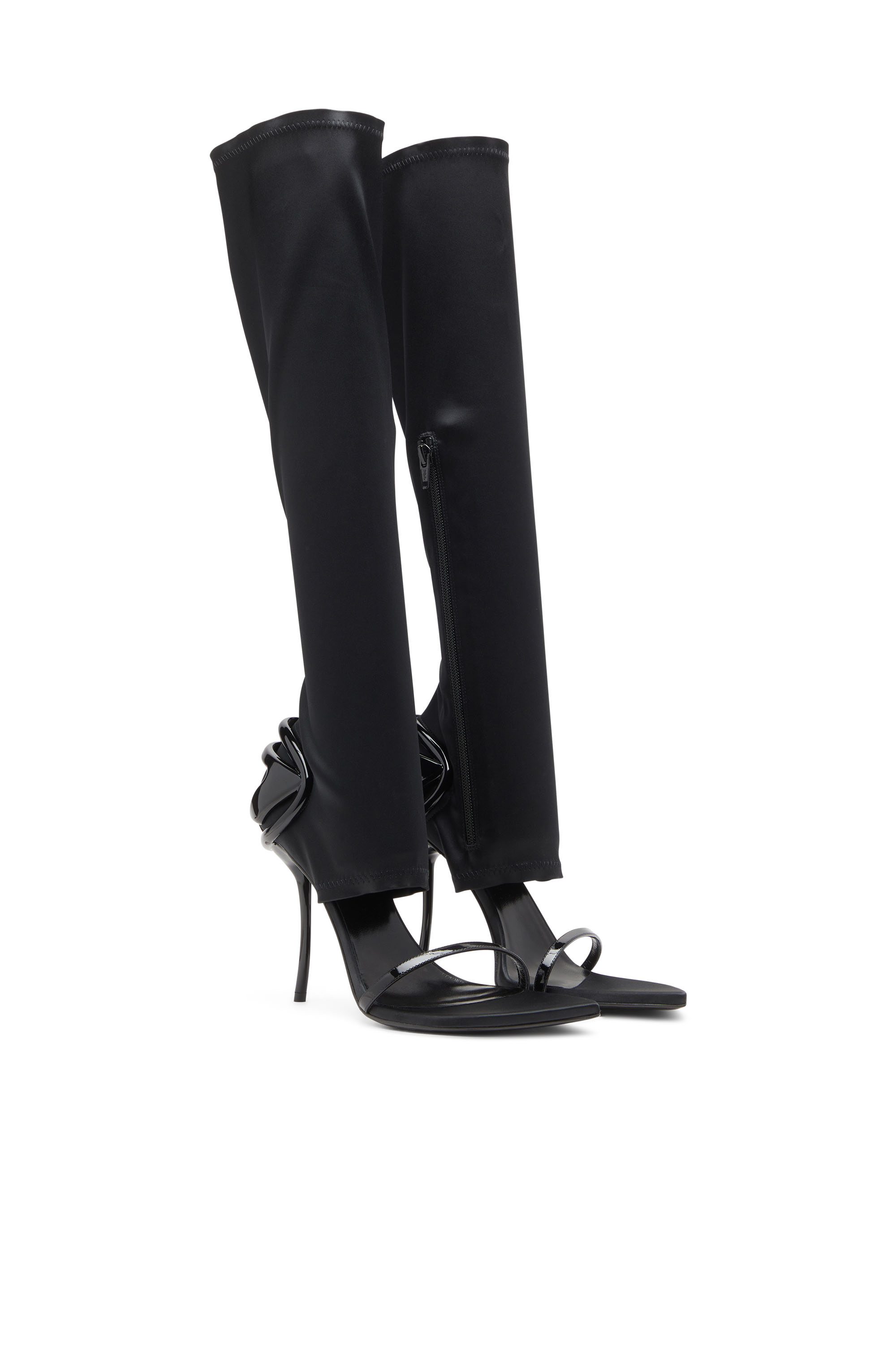 Diesel - D-TEN&HALF SDL KB, Female's D-Ten&Half-Stiletto knee boot sandals in stretch satin in ブラック - 2