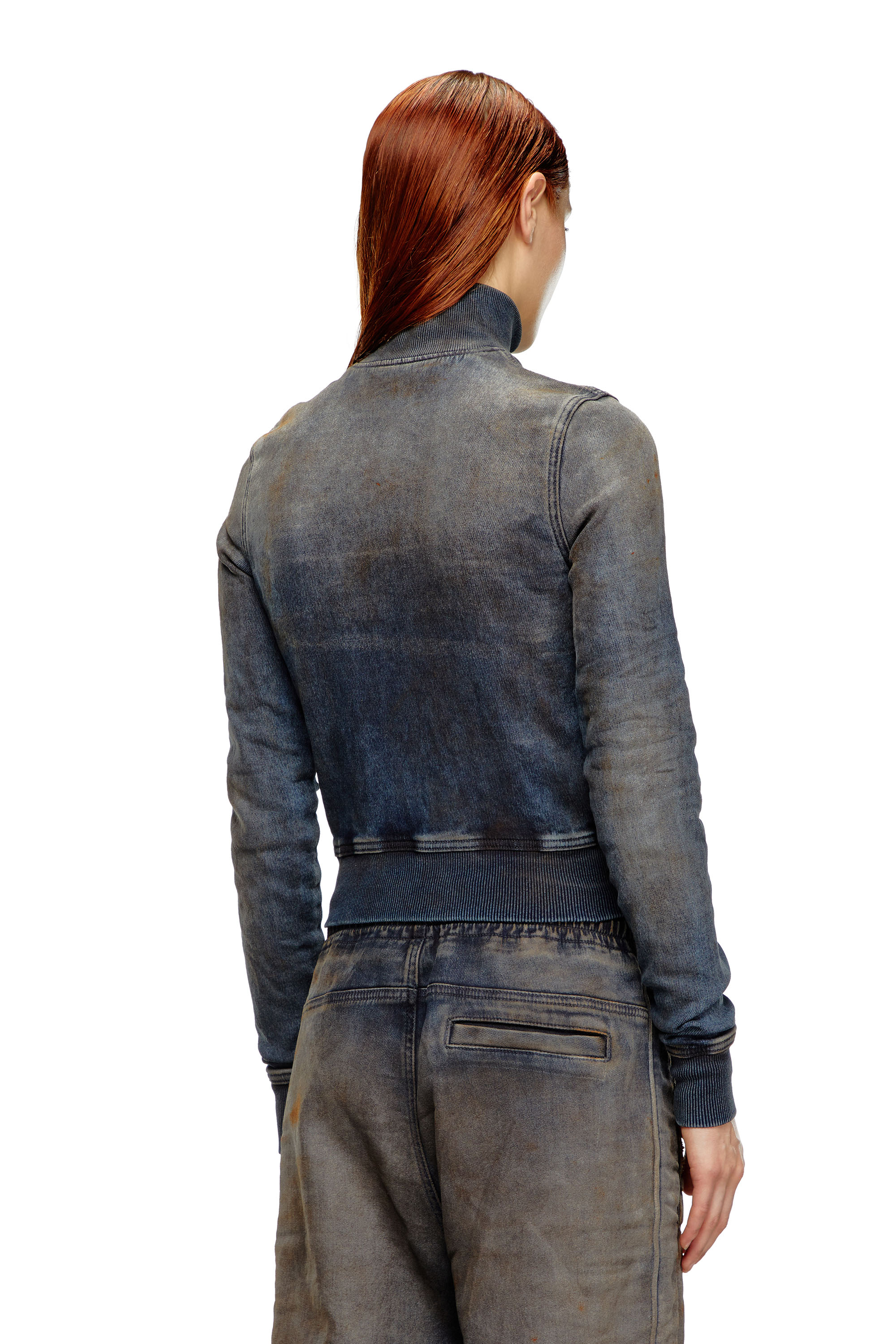 Diesel - D-EMY TRACK, Female's Zip-up sweatshirt in distressed Track Denim in ダークブルー - 4