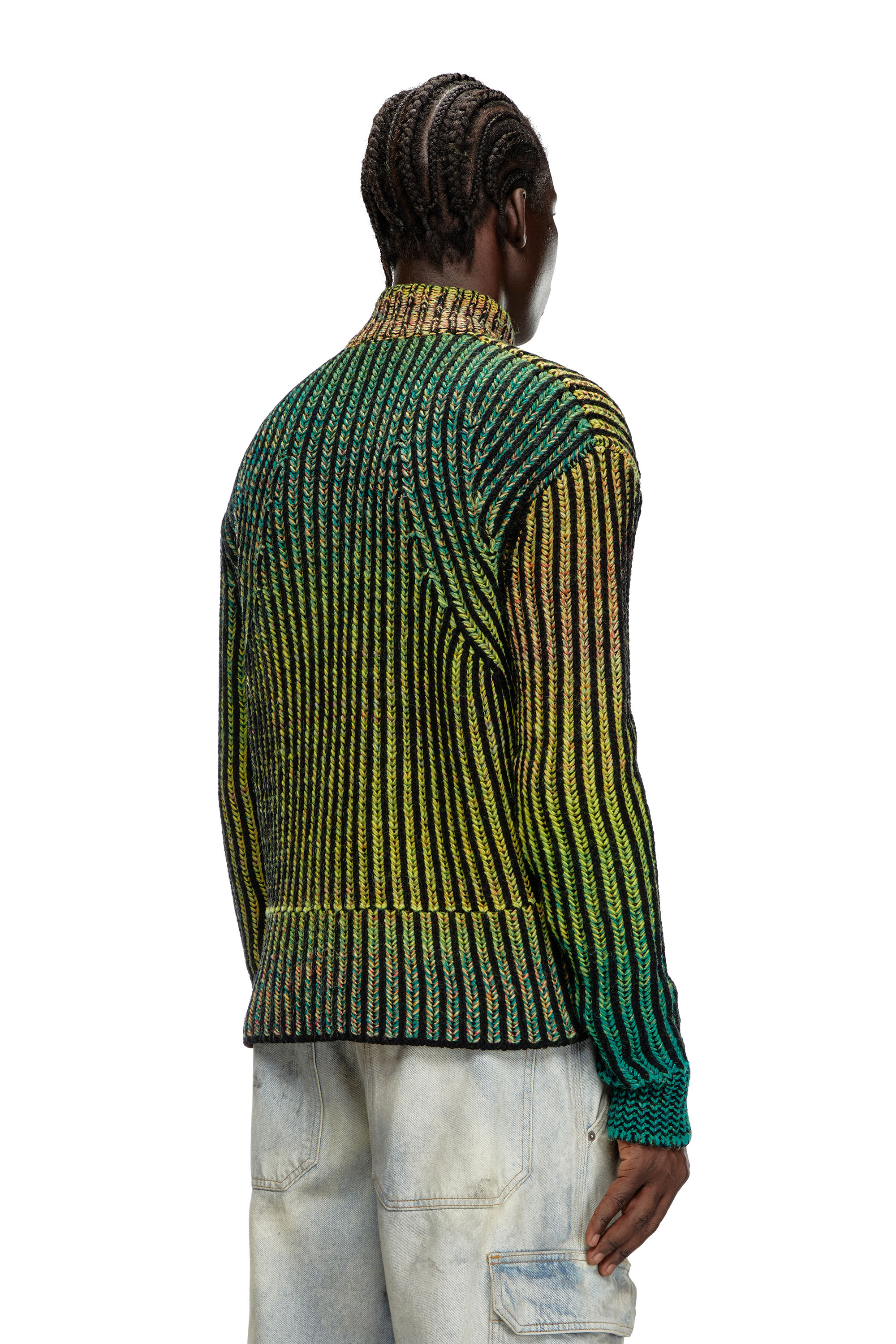 Diesel - K-OAKLAND-ZIP, Male's Striped ribbed zip-up cardigan in グリーン - 4