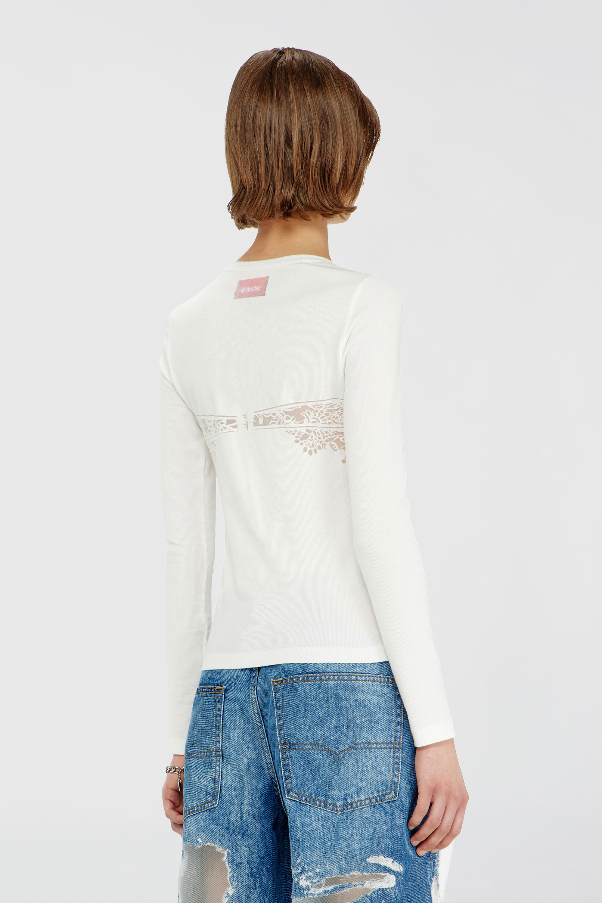 Diesel - PR-T-MOKKI-LS-R, Female's Top with devor&eacute; lace effect in ホワイト - 4