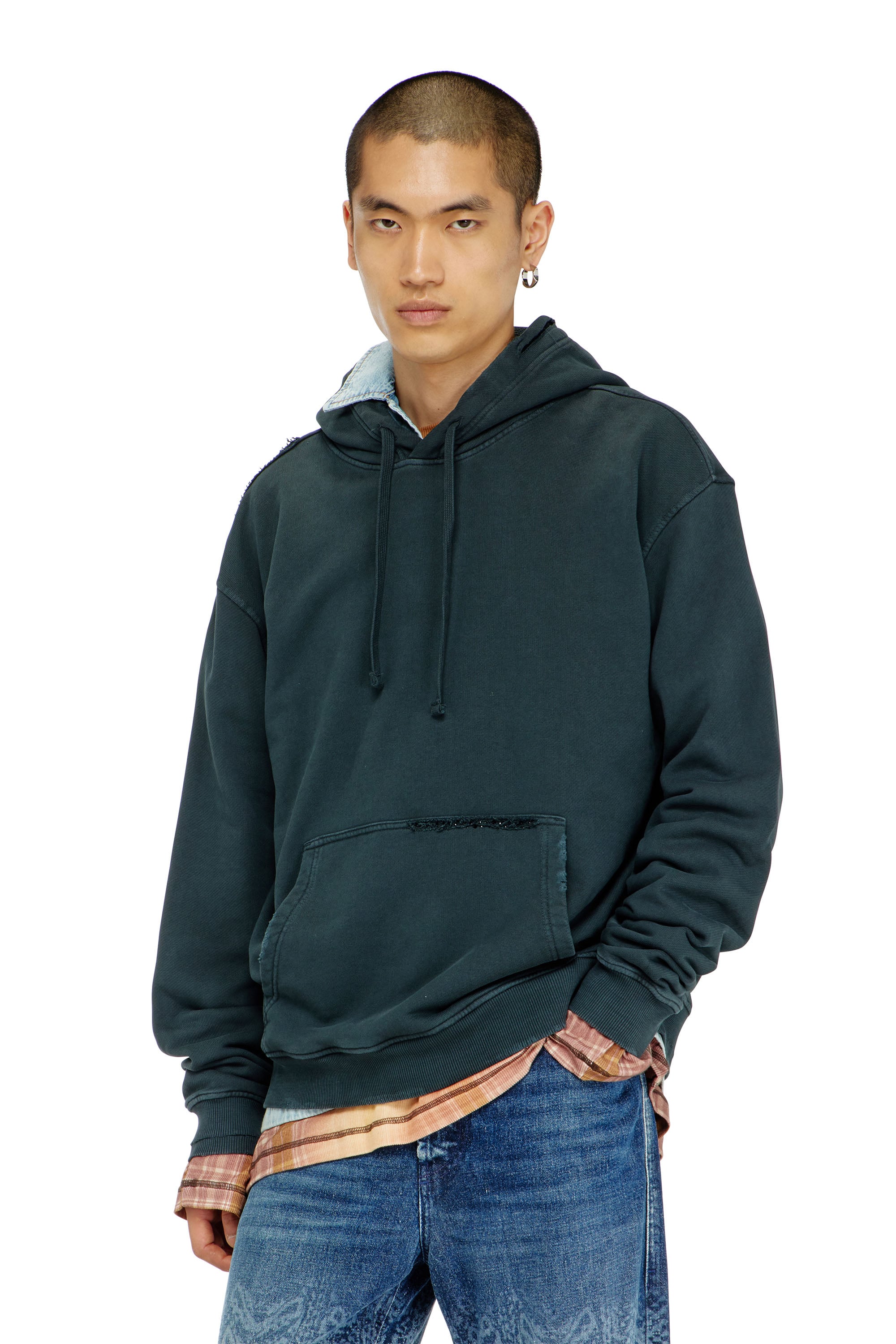 Diesel - S-NORM-HOOD-CRYSTALS, Male's プルオーバーパーカー in ダークグリーン - 1