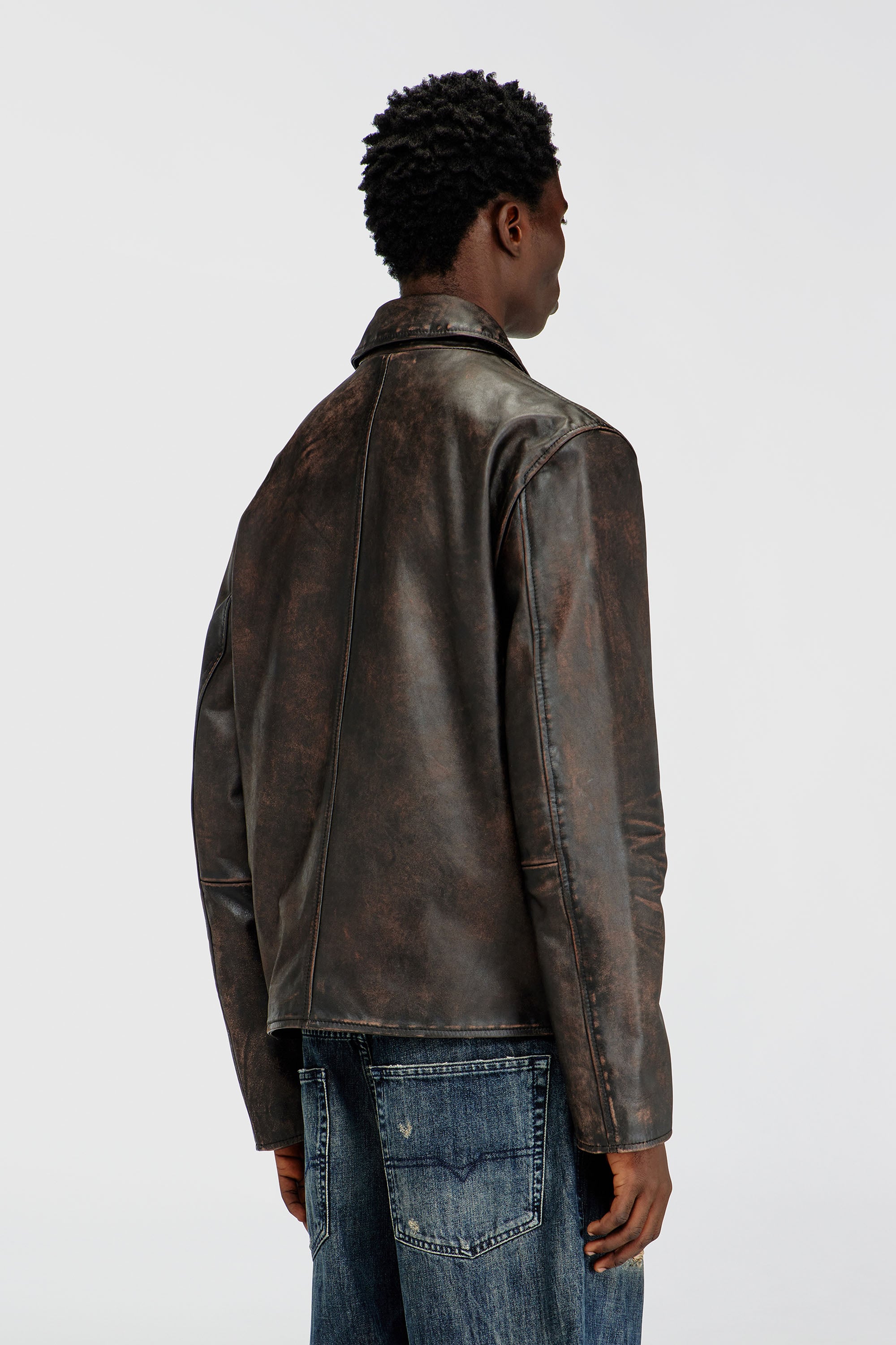 Diesel - L-AMAR-WRD, Male's レザーコーチジャケット in ブラウン - 5