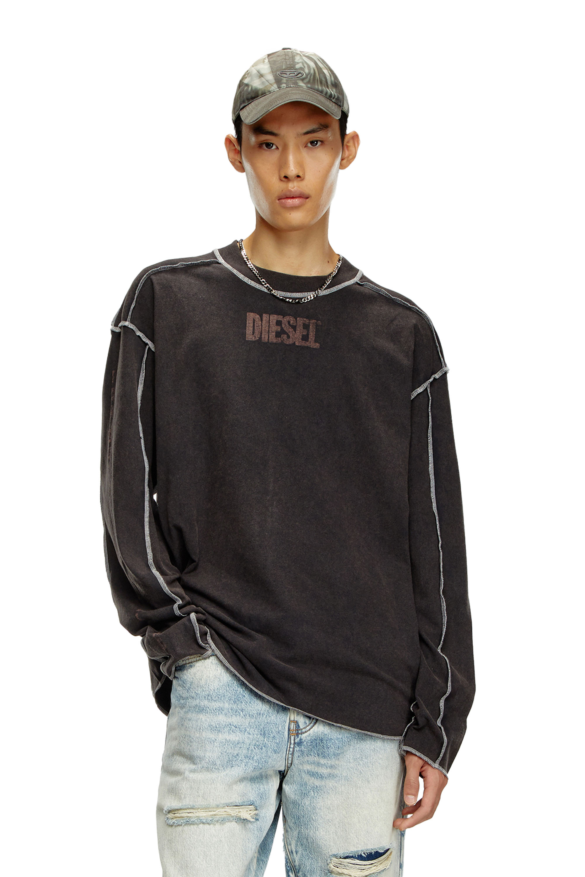 Diesel - T-CRAOR-LS, Male's Long-sleeve T-shirt with inside-out effect in ダークグレー - 3