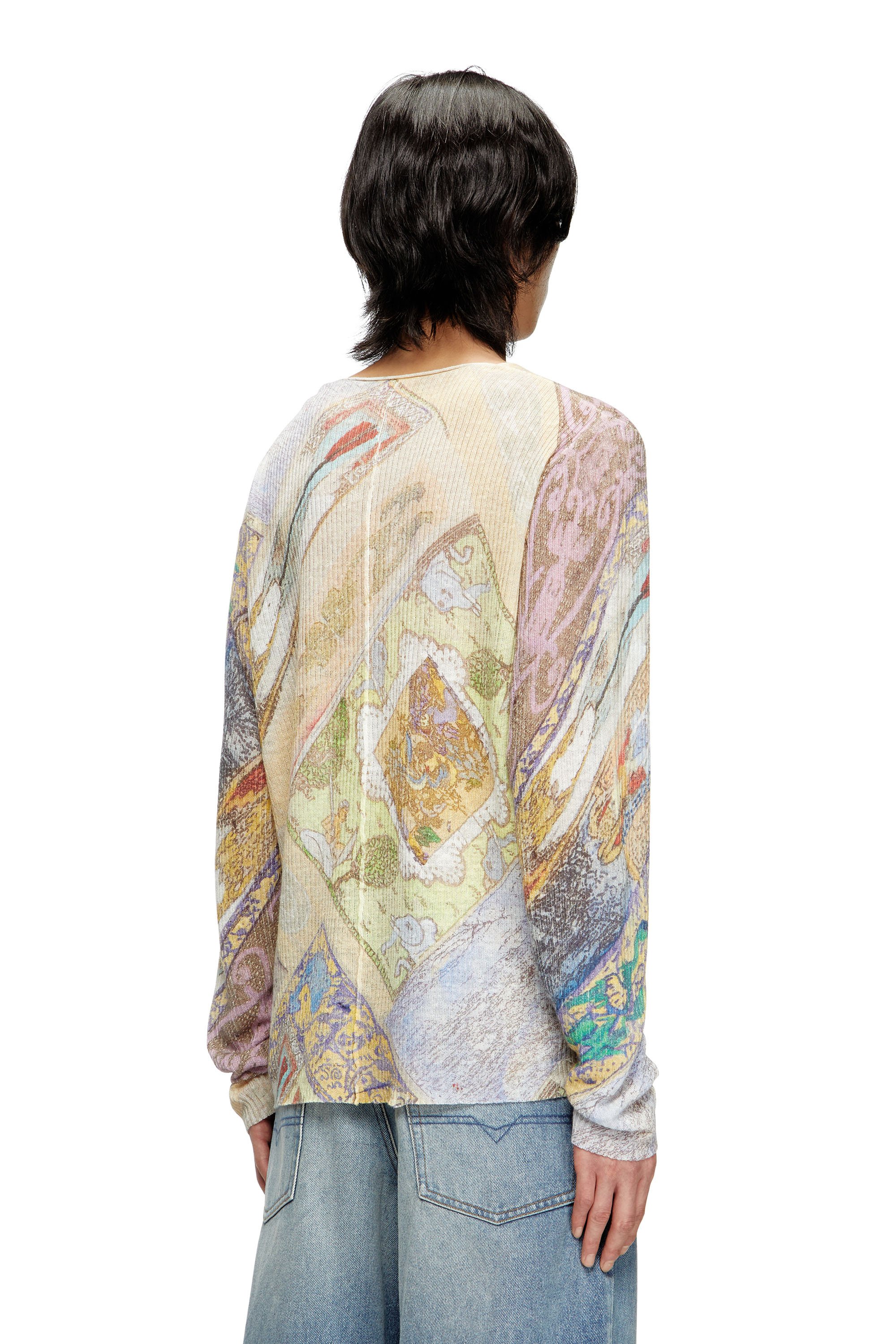Diesel - K-RENTON, Male's Linen jumper with medieval print in ベージュ/イエロー - 4