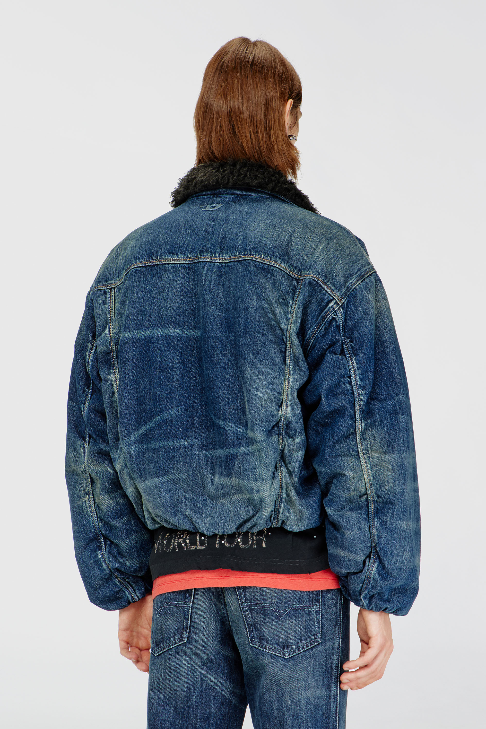 Diesel - D-CURLY-FSJ1, Unisex's Teddy-lined trucker jacket in denim in ミディアムブルー - 5