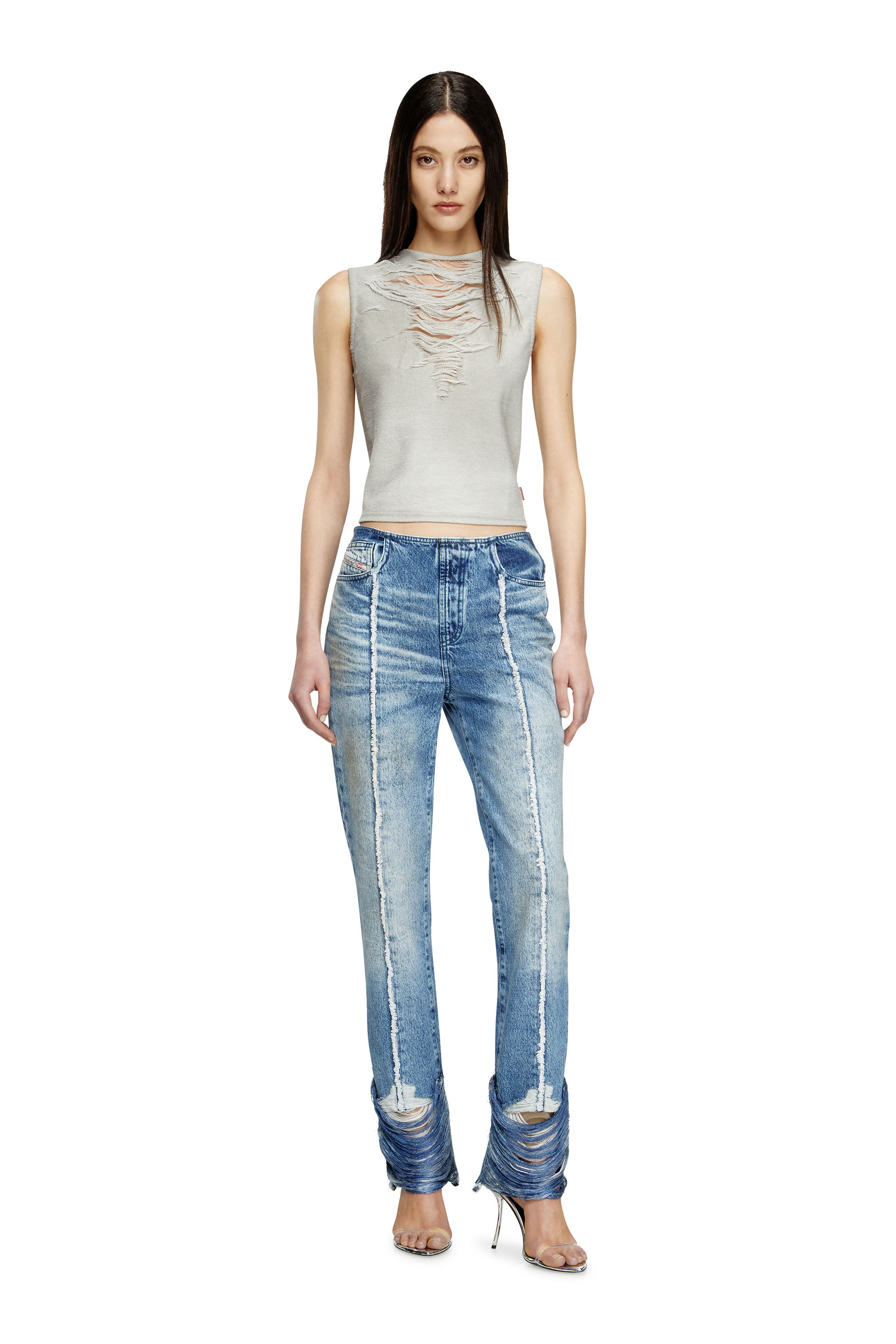 Diesel - T-YASMINA, Female's Tank top with distressed front in ライトグレー - 1