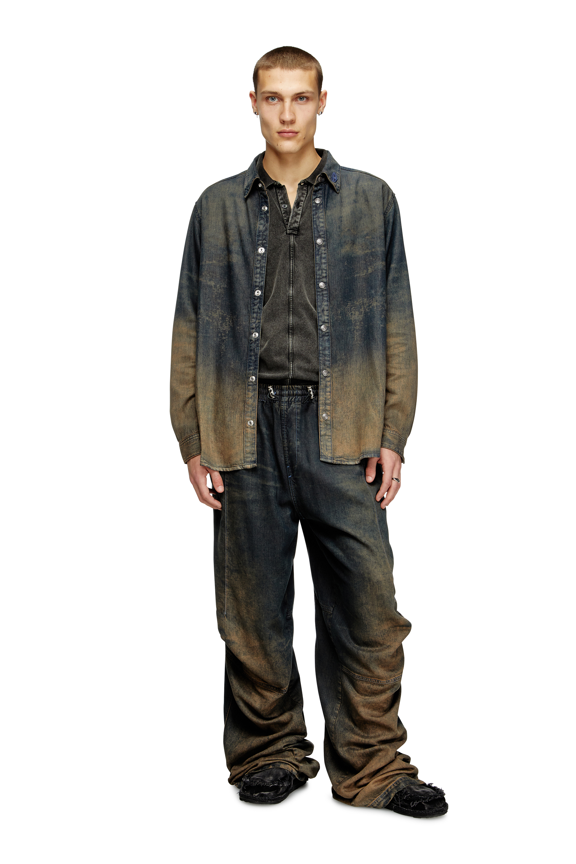 Diesel - D-SIMPLY-S8, Male's Shirt in fluid shaded denim in ダークブルー - 1