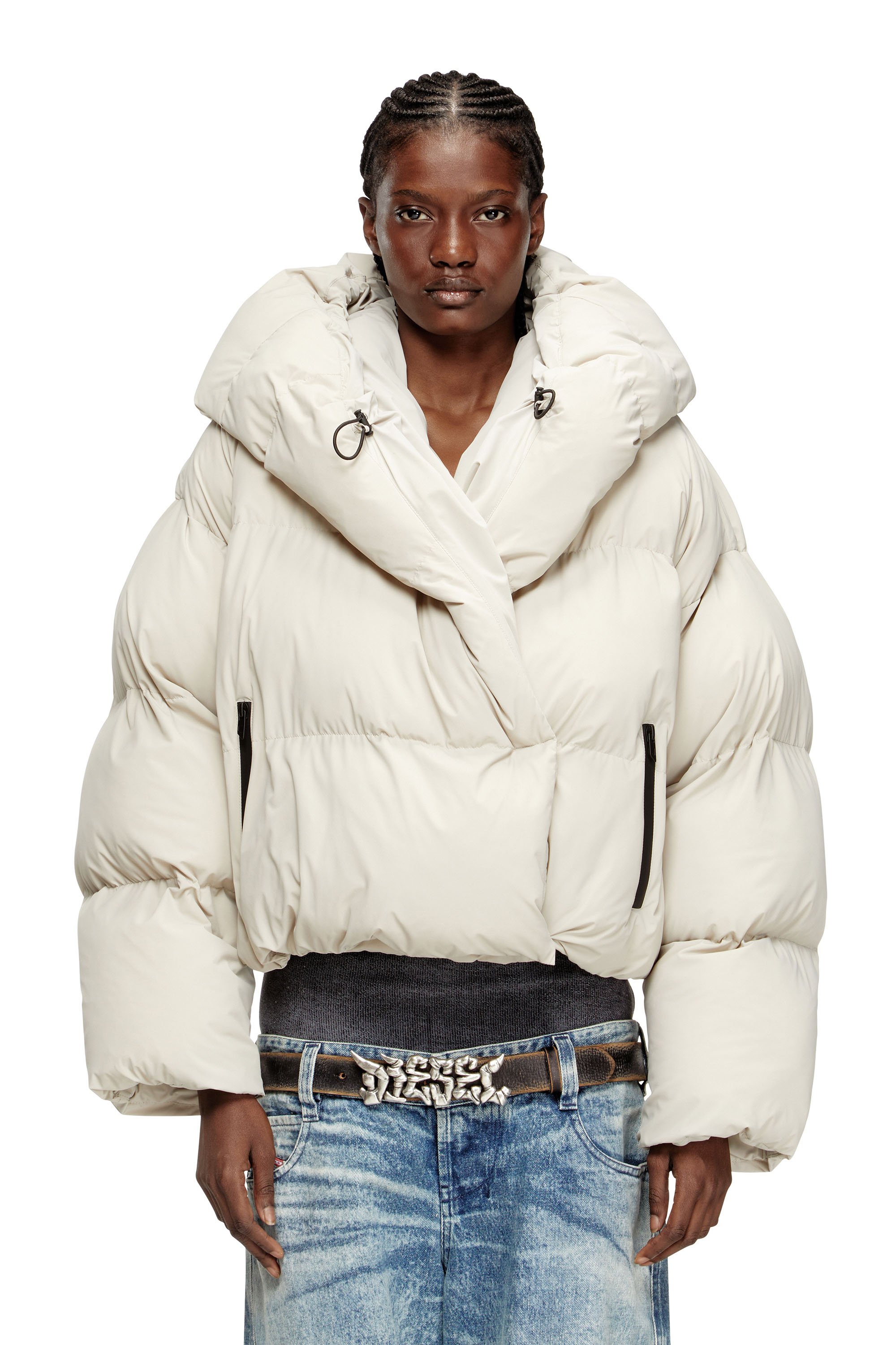 Diesel - W-ILEY-T1, Female's Wrap puffer in bi-stretch nylon in ベージュ - 1