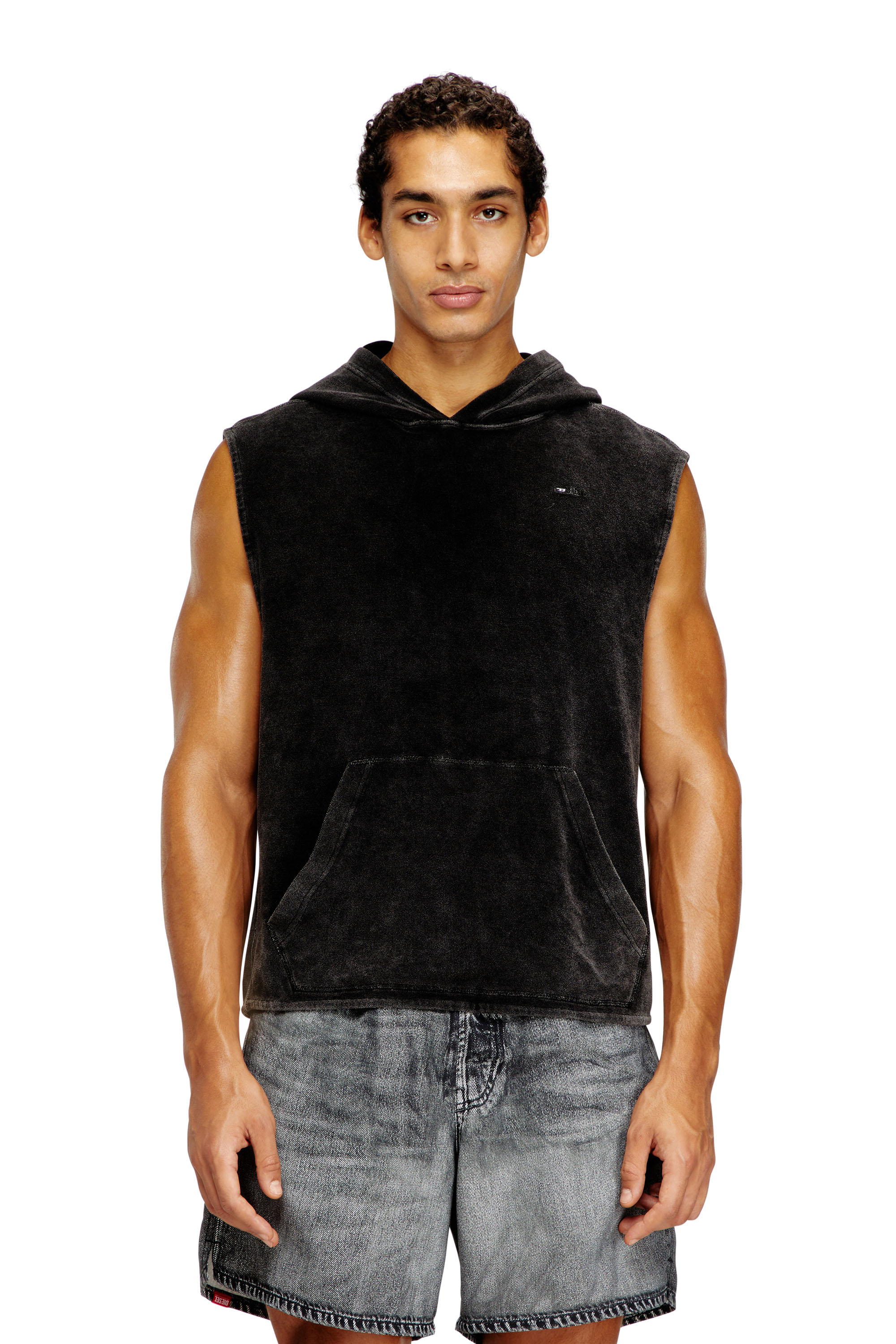 Diesel - ARUBA-DNM, Male's Sleeveless hoodie with denim effect in ブラック - 1