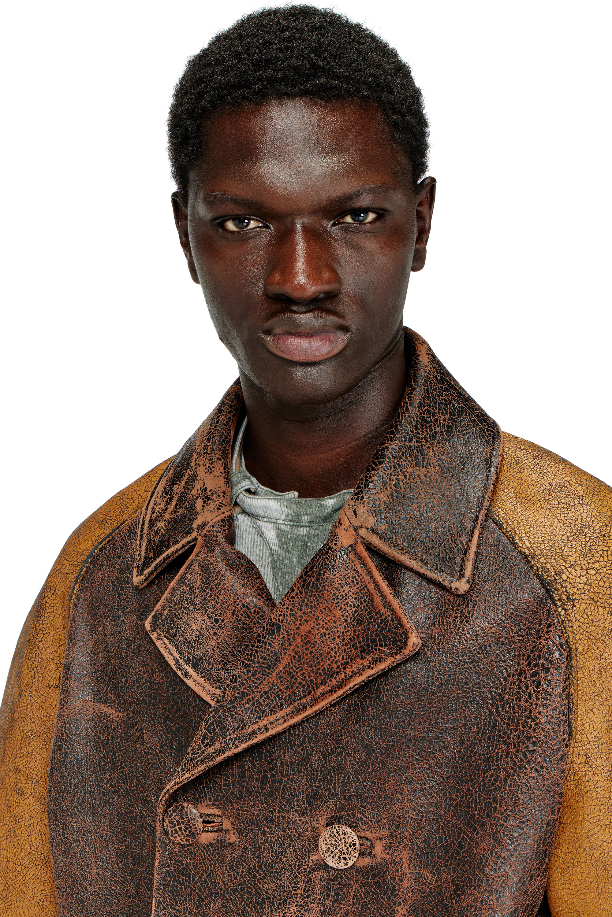 Diesel - L-NAHUN, Male's Cocoon peacoat in crackle leather in ブラウン - 4