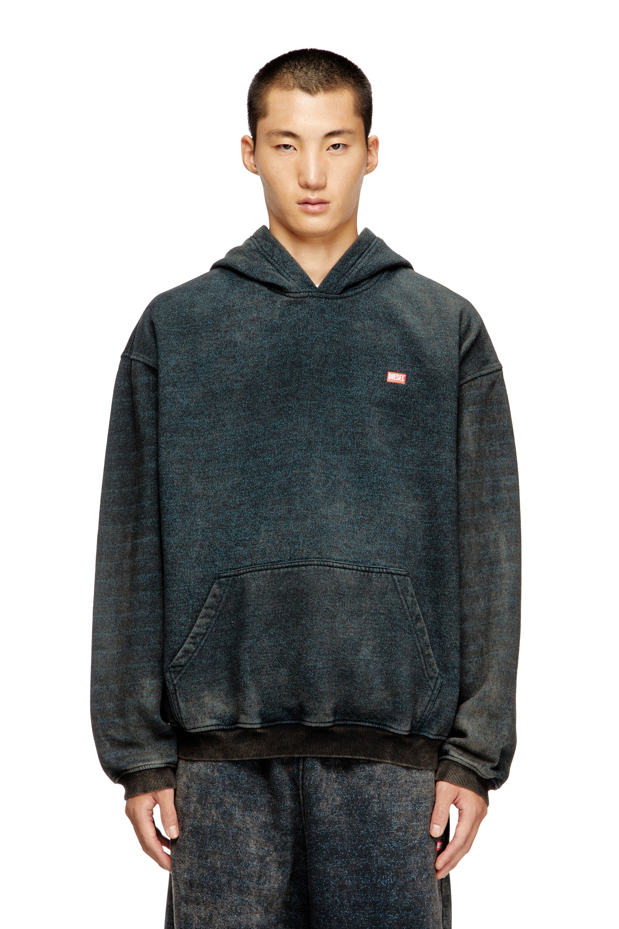 Diesel - S-KAI, Male's プルオーバーパーカー in ブラック/ブルー - 1