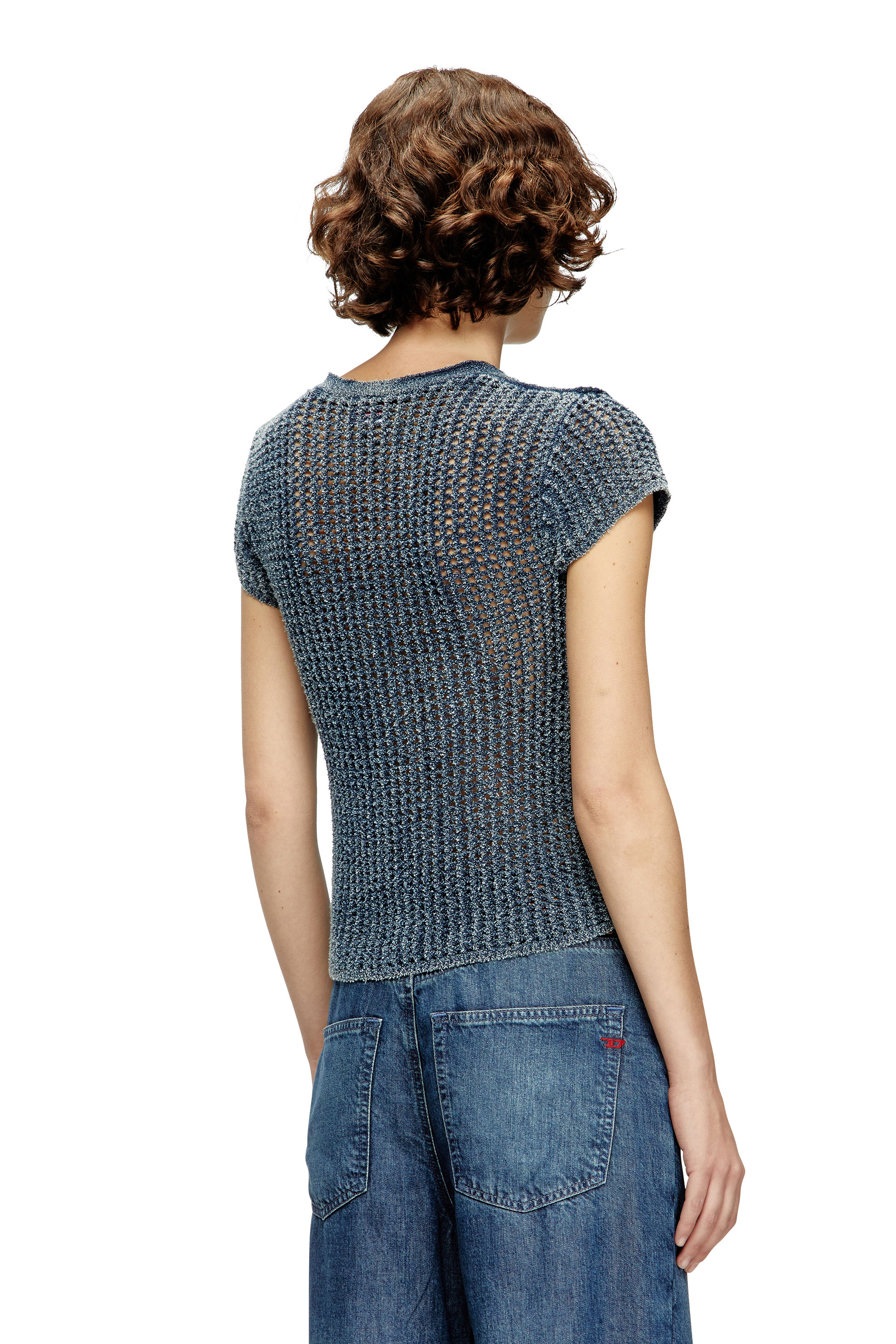 Diesel - M-REZ, Female's Short-sleeve cardigan in denim mesh knit in ミディアムブルー - 4