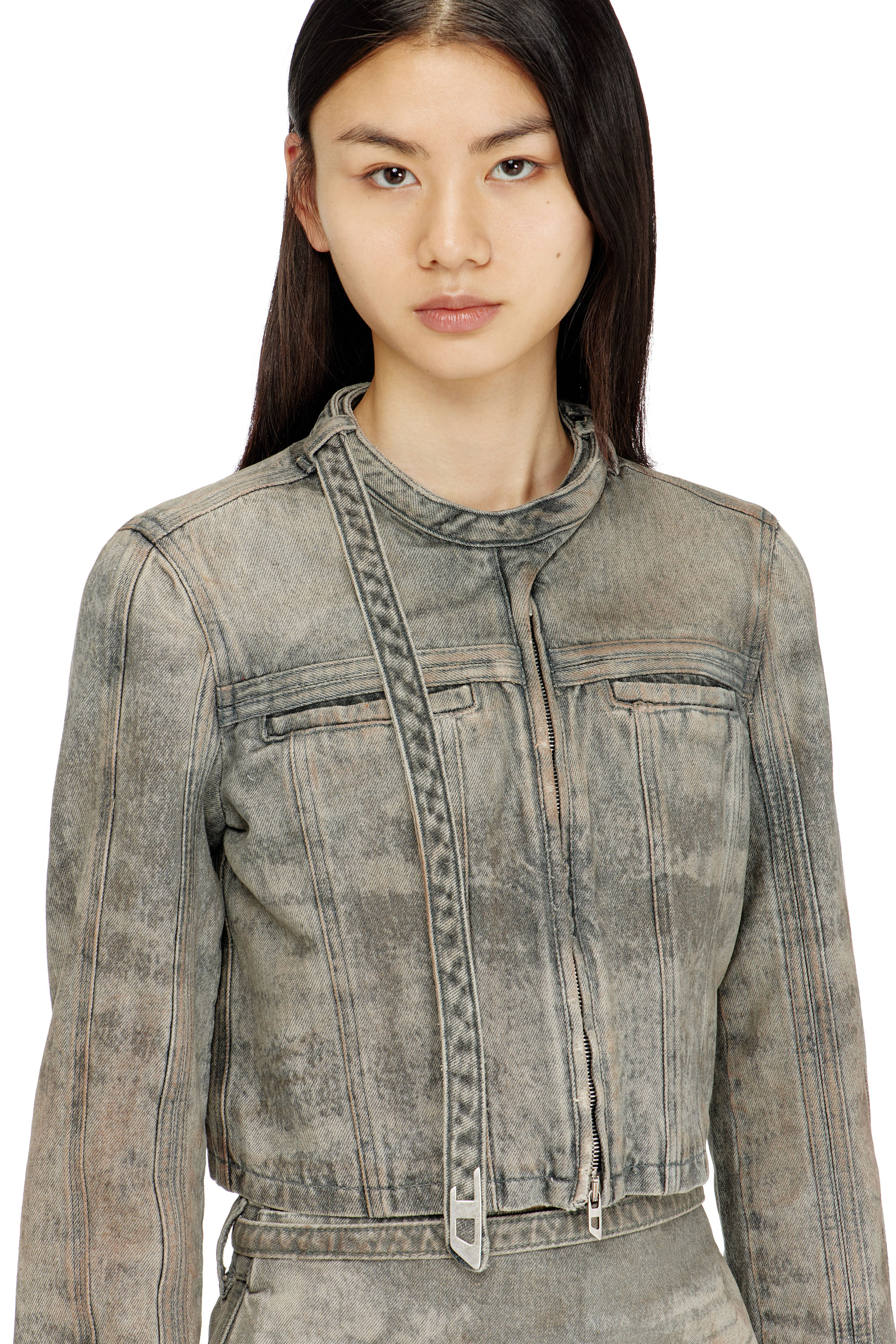 Diesel - DE-SAPHIX-FSI1, Female's Cropped jacket in cotton-hemp satin denim in グレー - 4